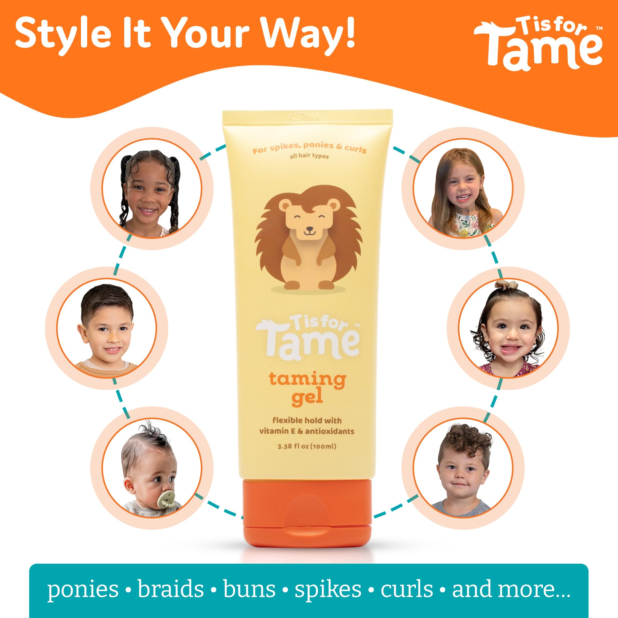 T is for Tame Taming Gel - Boys & Girls Baby Hair Styling Gel for Frizz Control, Flyaways - Natural Toddler, Kids Hair Tamer, Fl