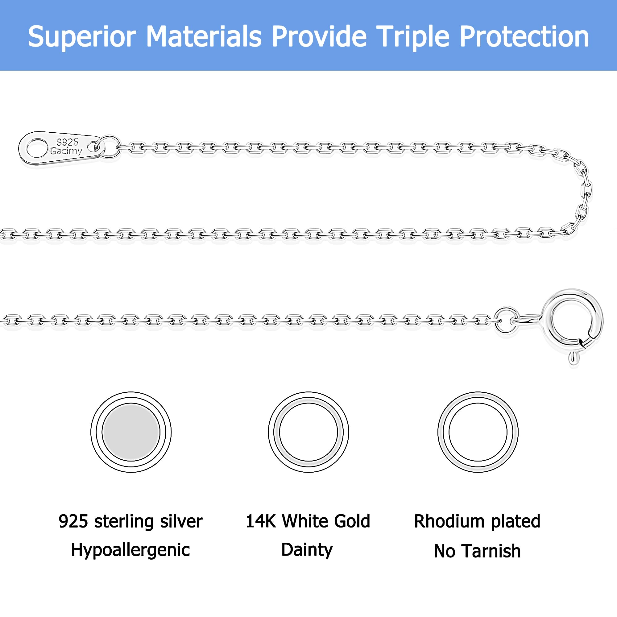 Gacimy Sterling Silver Chain Necklace for Women, 1.3mm Thin 925 Sterling Silver Cable Necklace for Women, 20  Length with 2  Ext