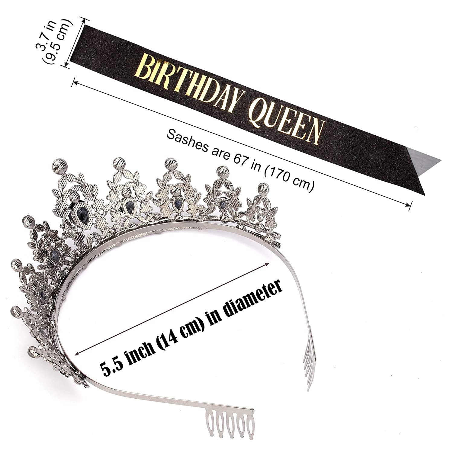 Birthday Queen Sash and Tiara for Women Crystal Tiara and Satin Kit for Girl Rhinestones Crown with Comb Glitter Hair Accessorie