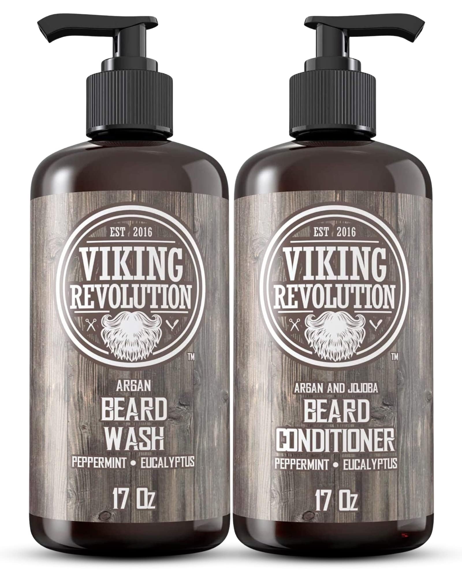 Viking Revolution Beard Wash & Conditioner Set W/Argan & Jojoba Oils - Softens, Smooths & Strengthens Beard Growth - Natural Pep