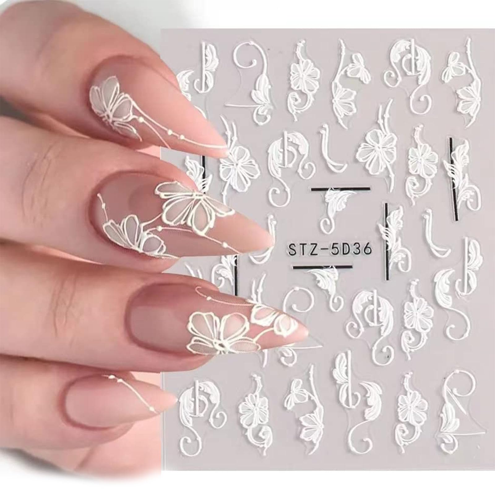 Votacos Flower Nail Stickers For Nail Art 5D Embossed Engraved Nail Decals 3D Spring Summer Nail Supplies Accessories White Blue
