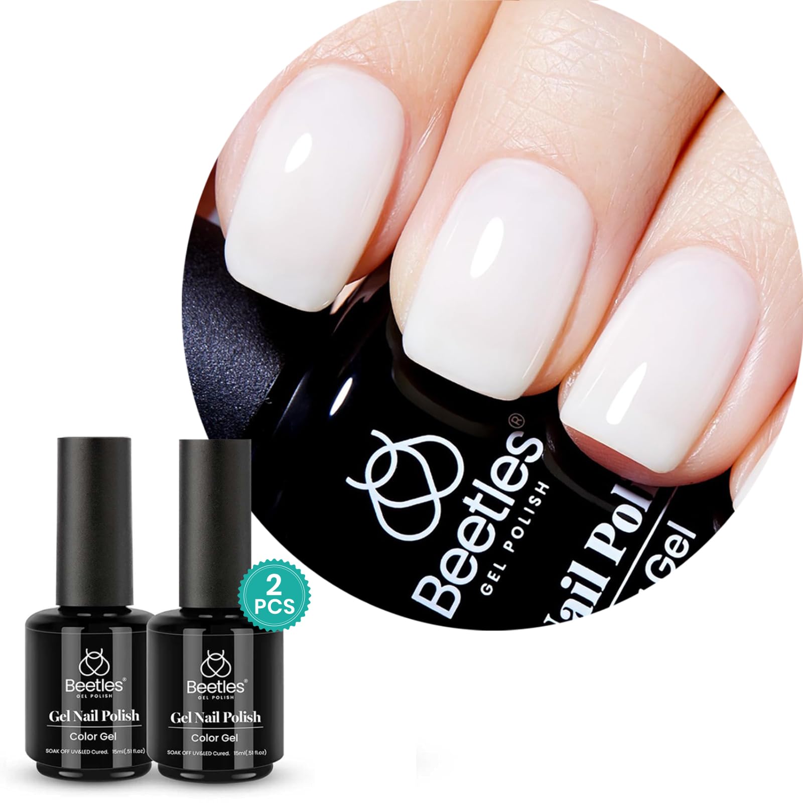 Beetles 2Pcs Milky White Jelly Gel Nail Polish 15ml Neutral Gel Polish Set Translucent Nail Concealer Soak Off UV LED Nail Lamp 