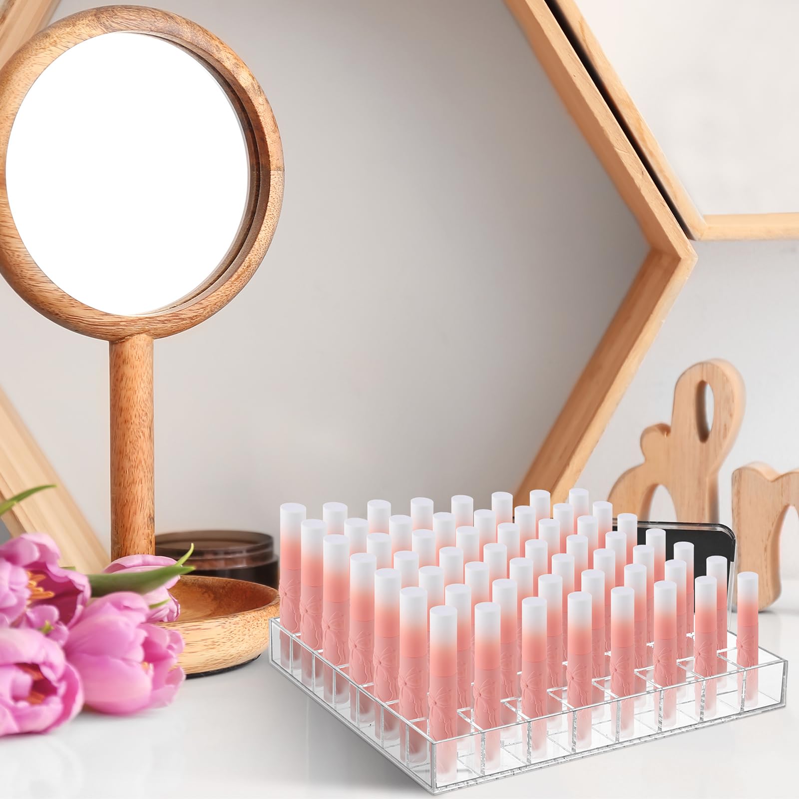 Mumufy Lipstick Holder Clear Acrylic Organizer Makeup Lip Gloss Organizer Plastic Cosmetic Display Case For Lipstick Brushes Bot