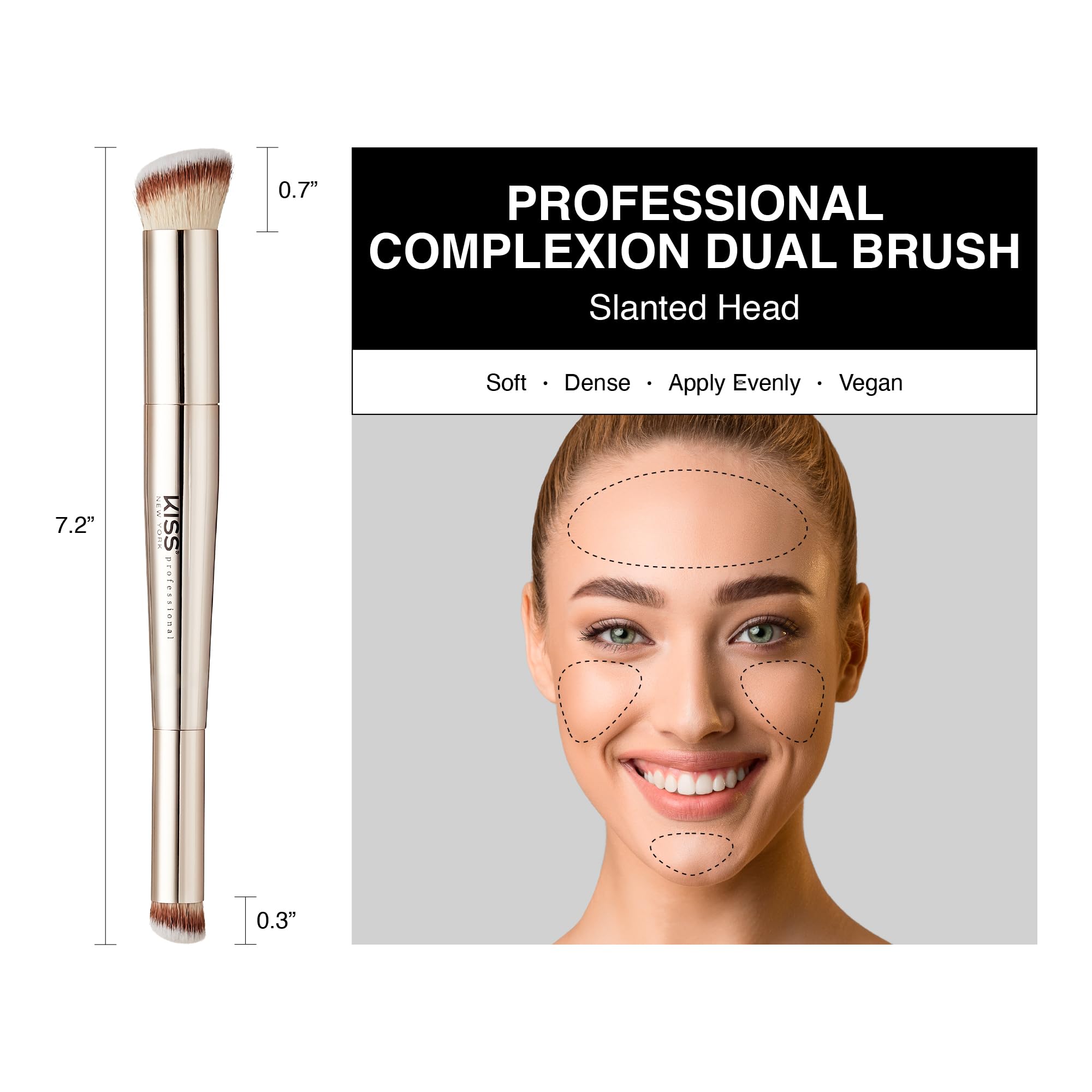 Kiss New York Professional Dual Ended Complexion Brush For Blending And Even Application, Angled Sculpting Applicator For Concea