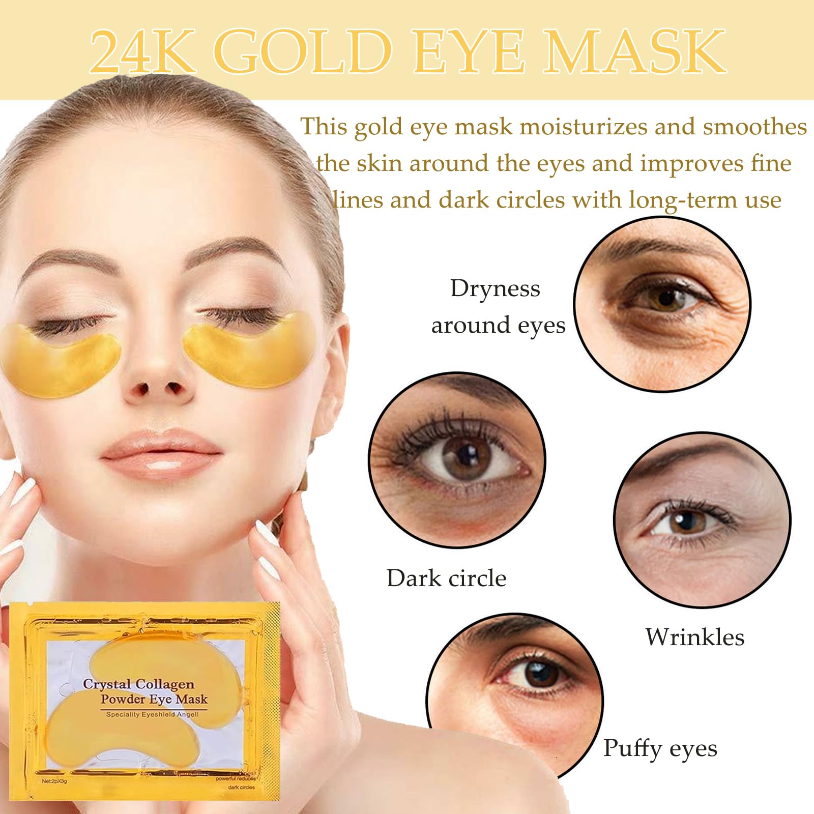 30 Pairs Lip Mask & Under Eye Mask, 24K Gold Gel Eye Masks,Collagen Moisturizing Lip Masks For Dry Lips,Eye Patches For Puffy Ey