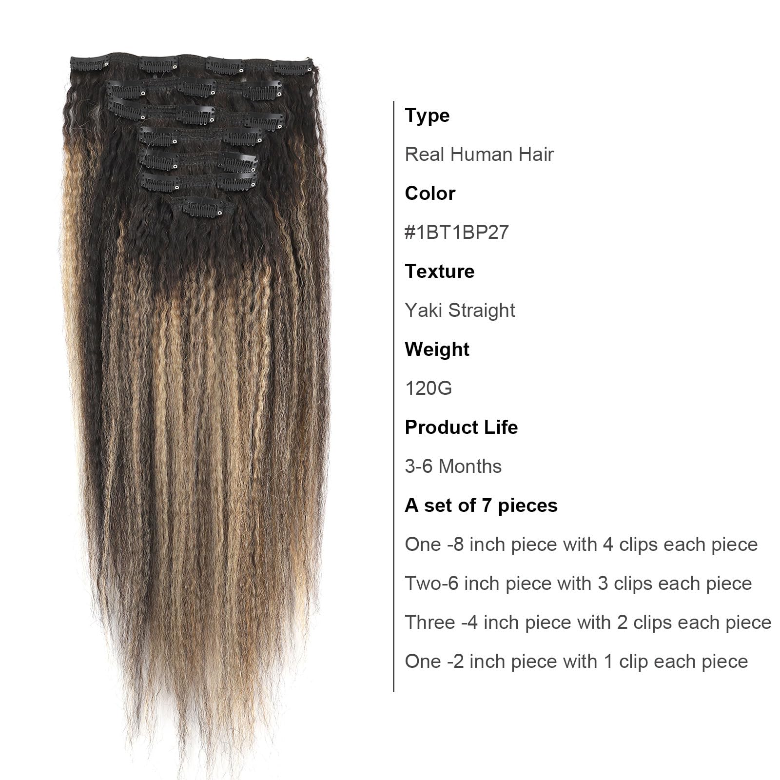 Abh Amazingbeauty Hair Kinky Straight Clip In Hair Extensions Rooted Black Piano Natural Black #1B Fading Into Caramel Blonde #2