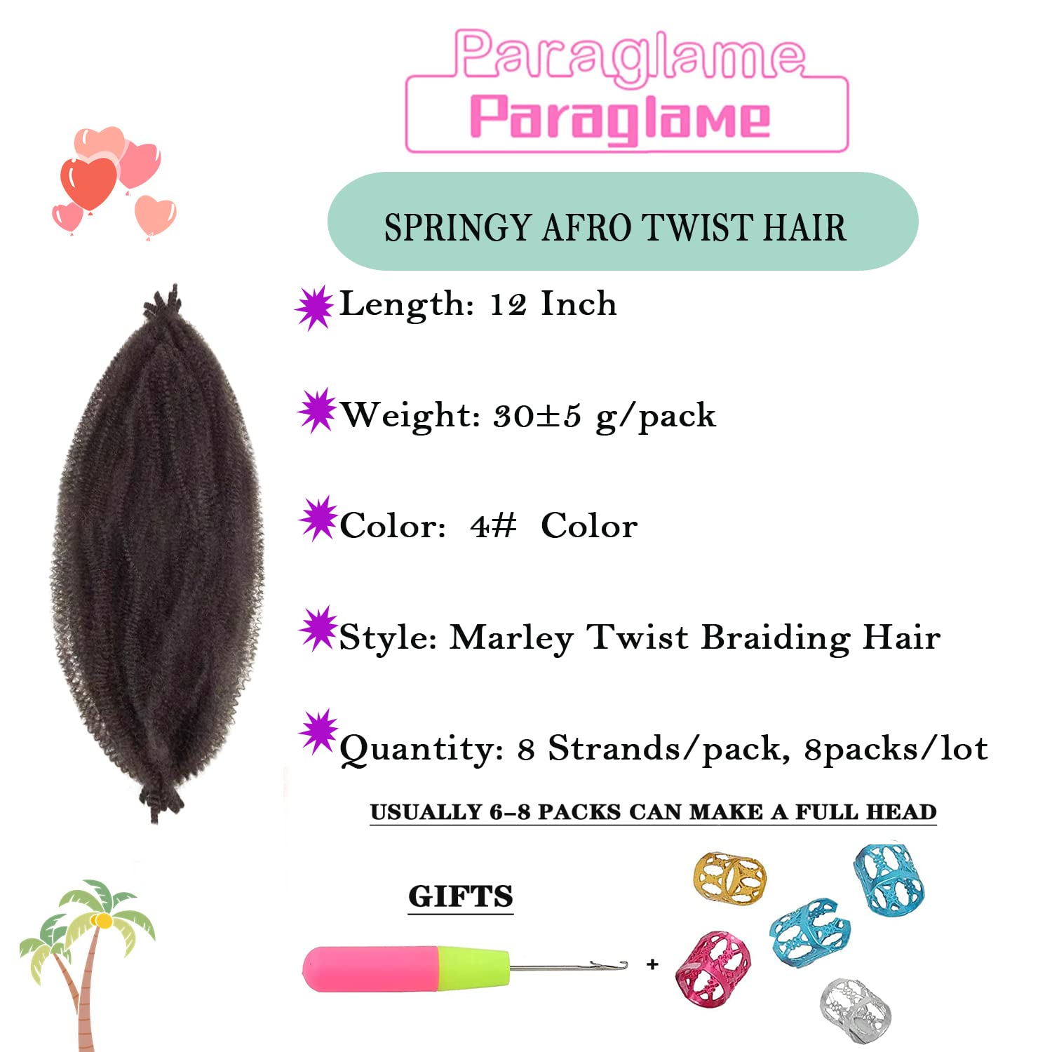 12 Inch Wrapping Hair For Soft Locs 8 Packs Pre-Separated Springy Afro Twist Hair,Marley Hair For Soft Locs Kinky Afro Twist Cro