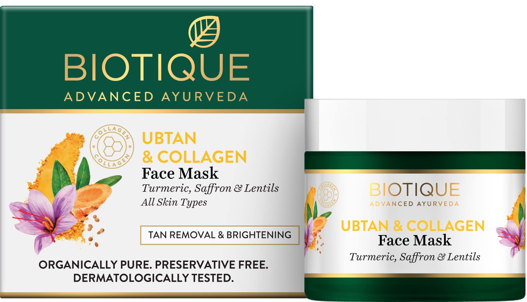 Biotique Ubtan & Collagen Skin Brightening Face Pack Mask For Fairer, Brighter & Tan Free Skin |Dark Spot & Blemish Reduction|Fo