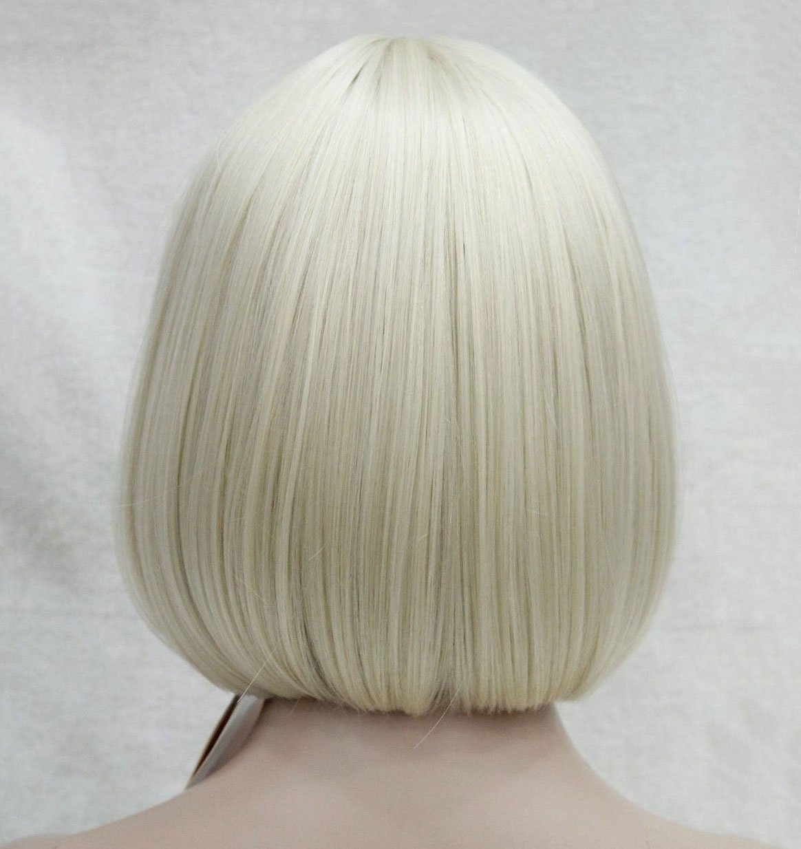 Lydell 8'' Straight Short Bob Hair Flat Bangs Cute Central Dot Skin Top Heat Resistant Synthetic Wigs (614 Pale Blonde)