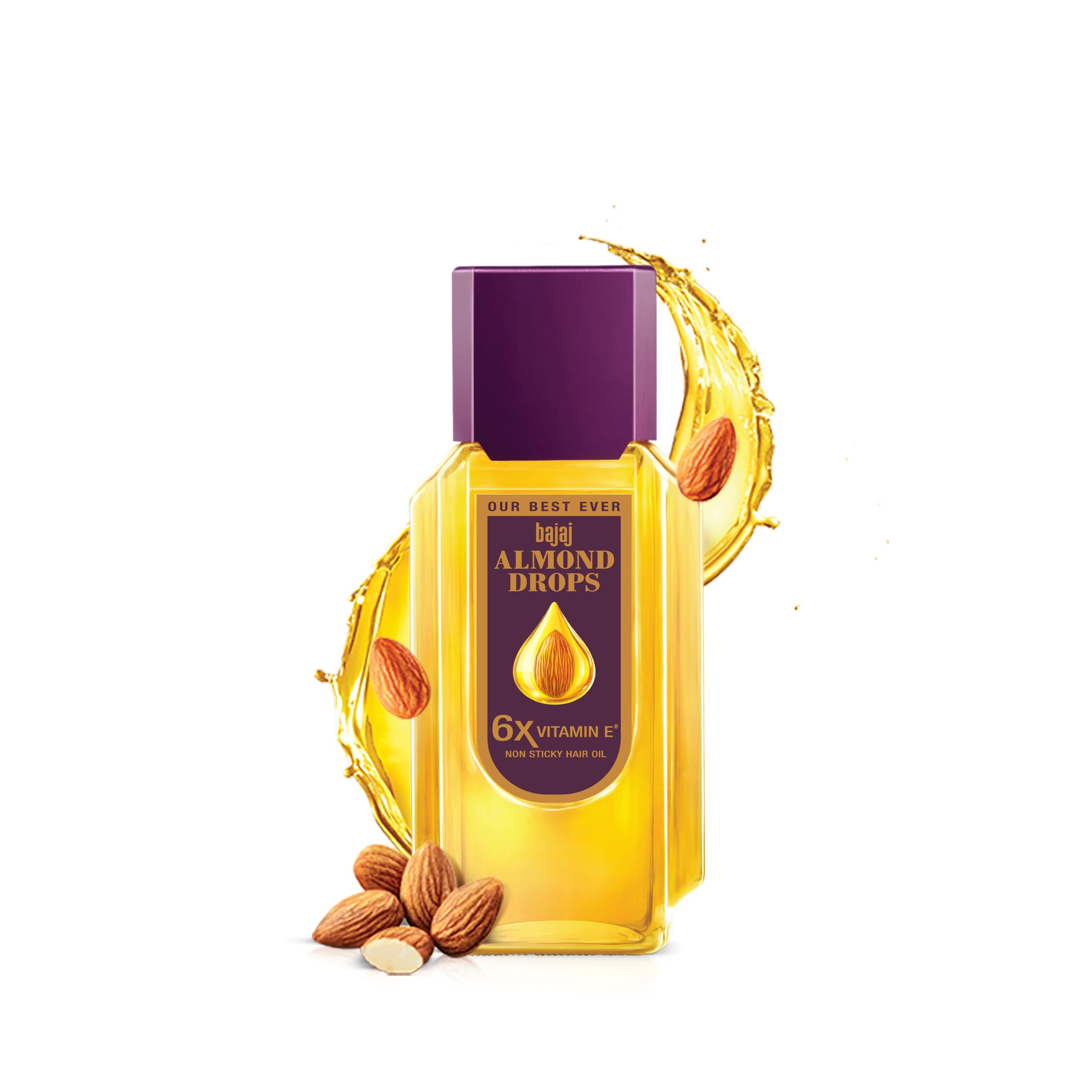 Bajaj Almond Drops Hair Oil, 6.76 fl.oz (200ml), Almond Oil Enriched with 6X Vitamin E, Light and NonSticky, AntiFrizz, Hair F