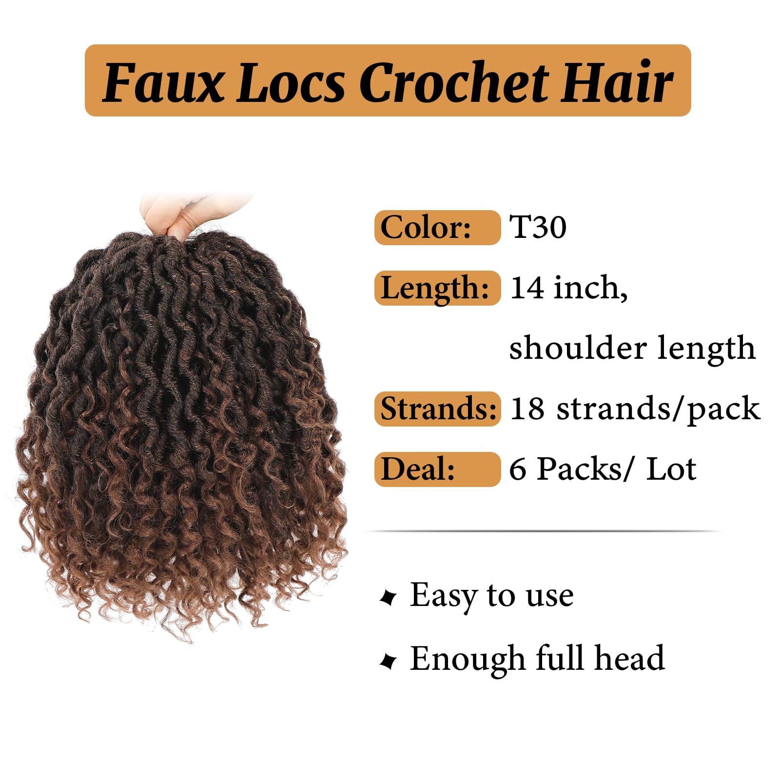 Forevery Goddess Locs Crochet Hair 14 Inch Faux Locs Crochet Hair 6 Packs Prelooped Crochet Hair For Black Women, River Locs Cro