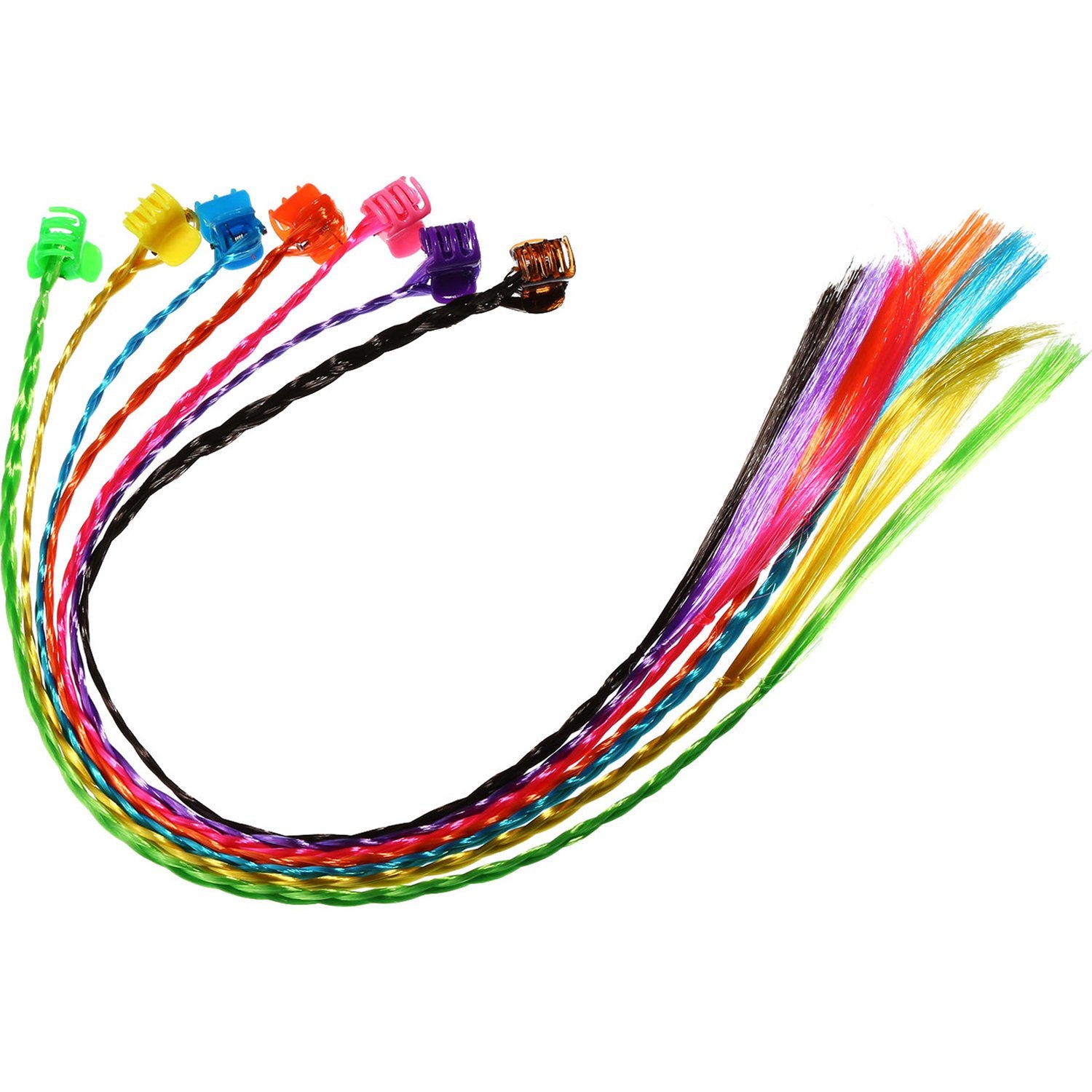 Bememo 21 Pieces Colored Braids Hair Extensions with Clip Snaps Rainbow Braided Kids Hair Extensions Hair Accessories for Childr