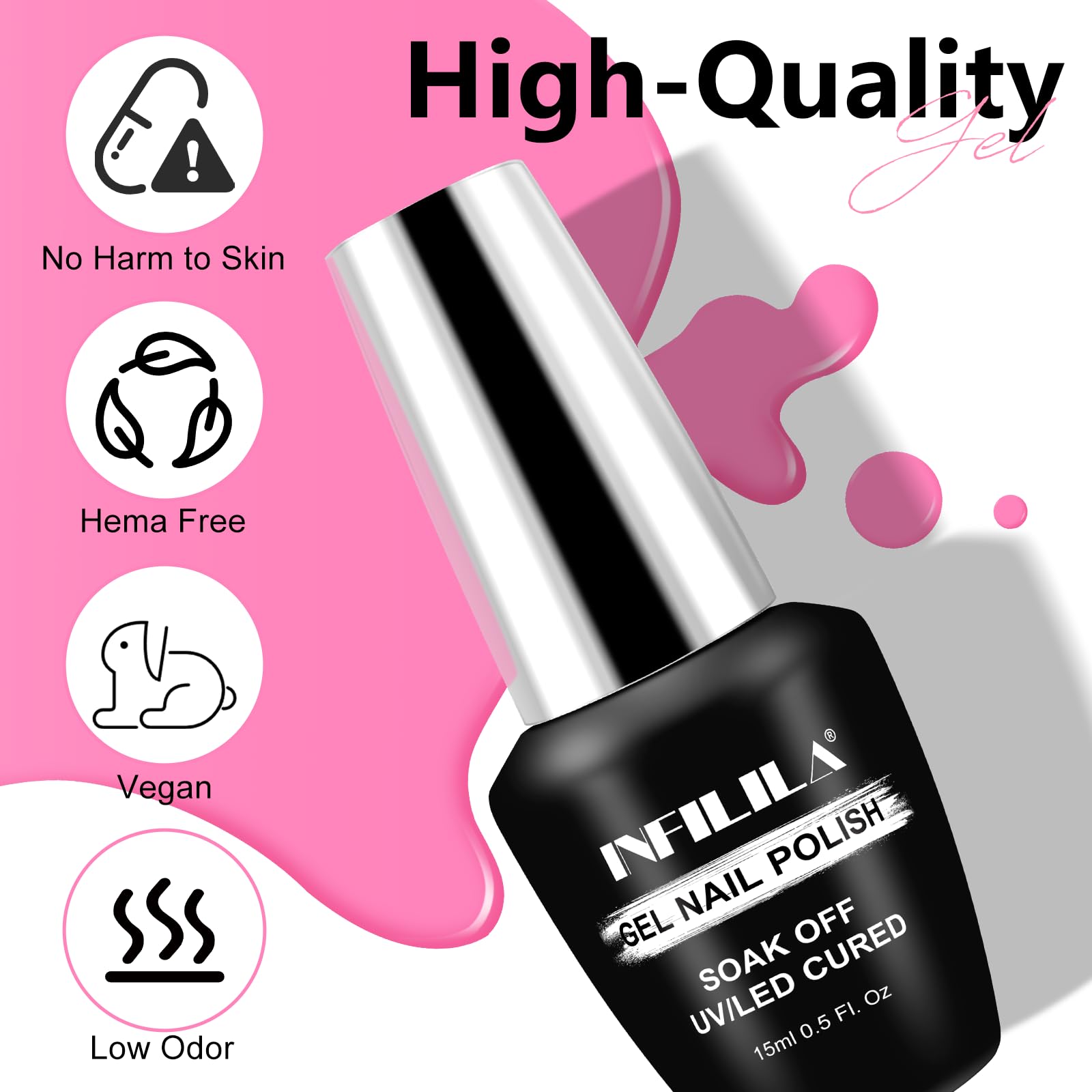 Nxj Infilila Pink Gel Nail Polish, 15Ml 0.51Oz Light Pink Nail Polish Gel, Hema Free Bright Pink High Gloss Soak Off Uv Gel Nail