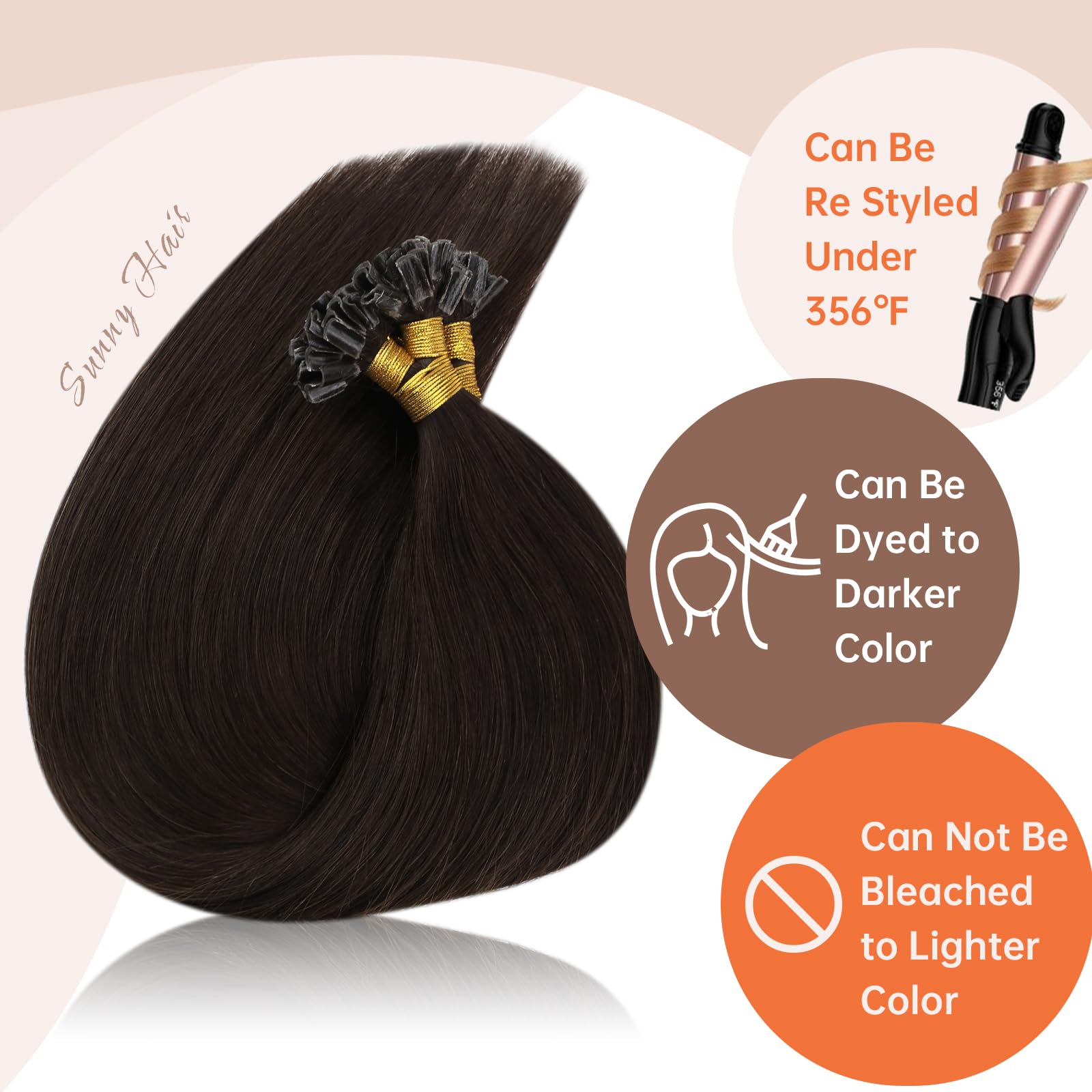 Sunny Keratin Hair Extensions Human Hair Dark Brown U Tip Hair Extensions Dark Brown U Tip Human Hair Extensions Fusion Hair Ext