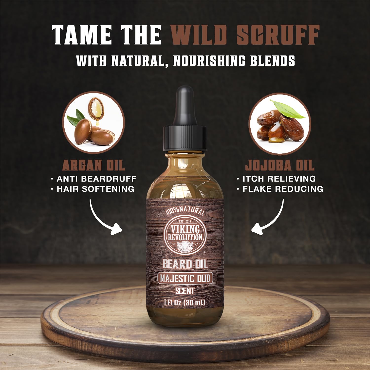 Viking Revolution Majestic Oud Beard Oil For Men - Natural Mens Beard Oil With Argan Oil And Jojoba Oil - Beard Softener, Streng