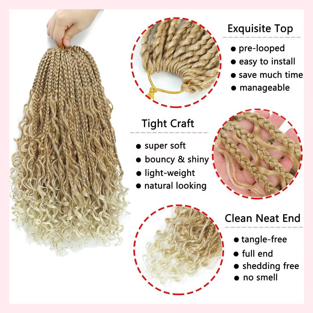 Boho Box Braids Crochet Hair 12 Inch 8 Packs Ombre Box Braid Crochet Hair With Curly Ends Goddess Box Braids Crochet Hair Extens