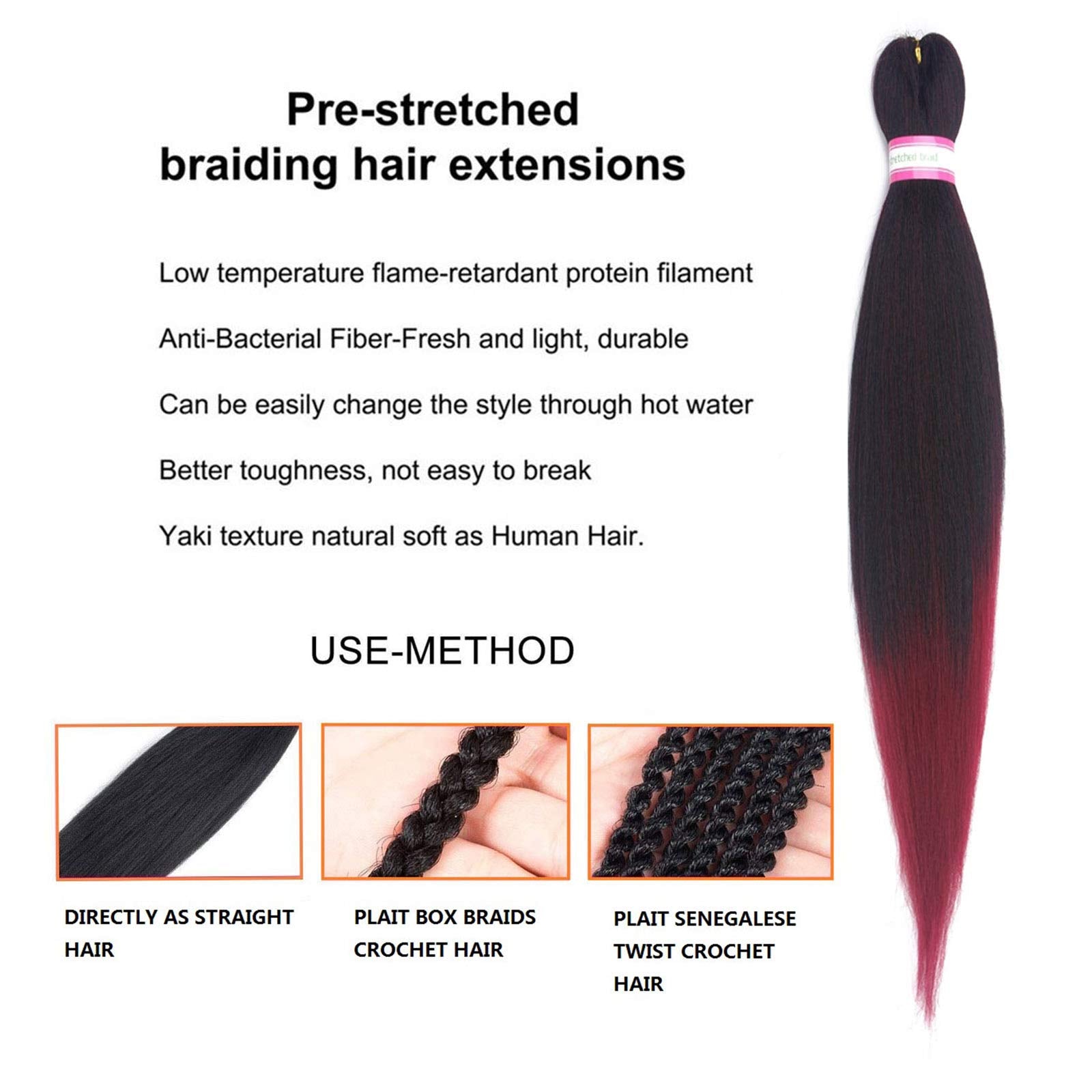 Dorsanee Ombre Burgundy Braiding Hair Pre Stretched 28 Inch 8 Packs Braiding Hair Extensions For Crochet Box Braids Twists Locs