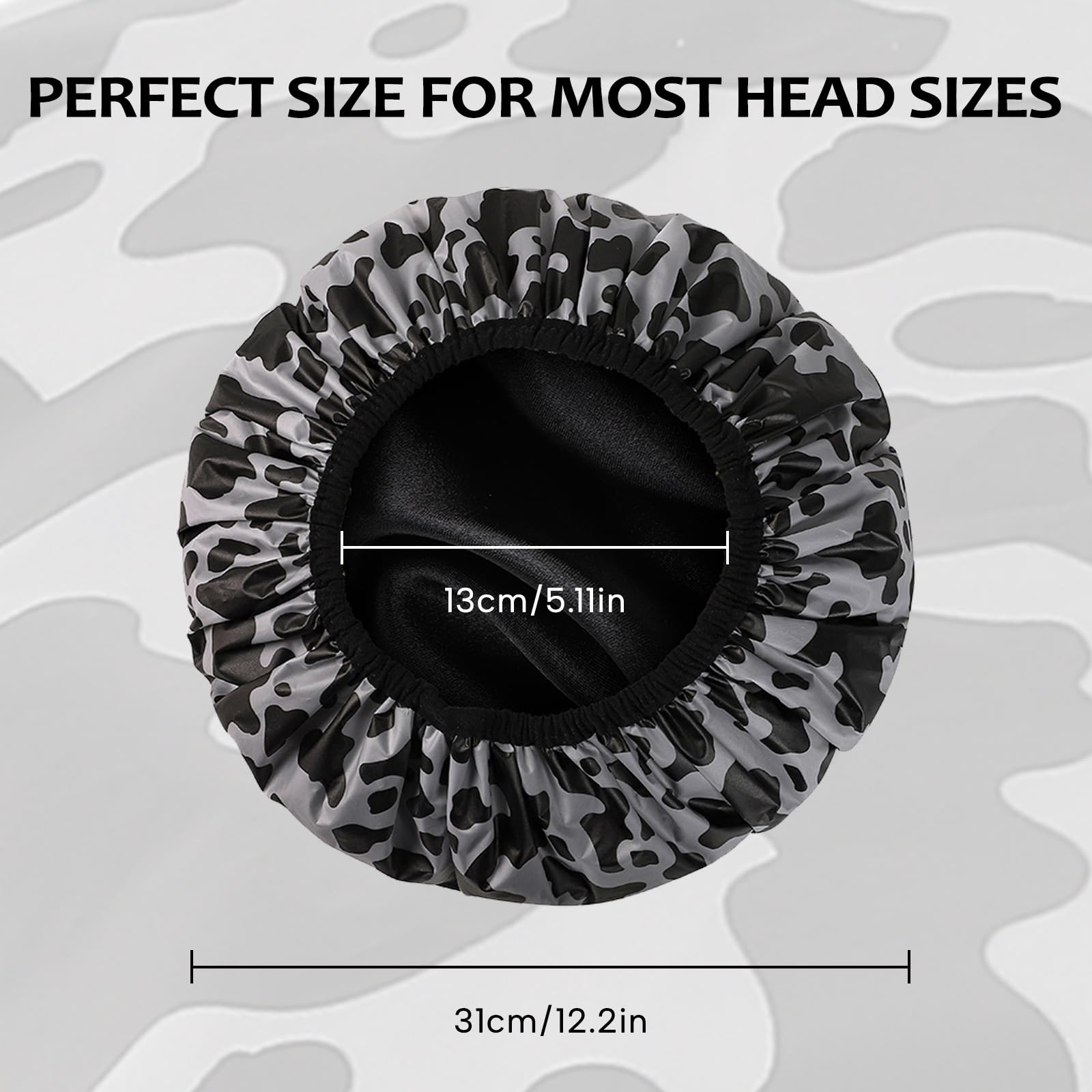 Yizijizi Shower Cap,Reusable Waterproof Shower Caps - Large Size For Women, Perfect For Long Hair (Black Cow)