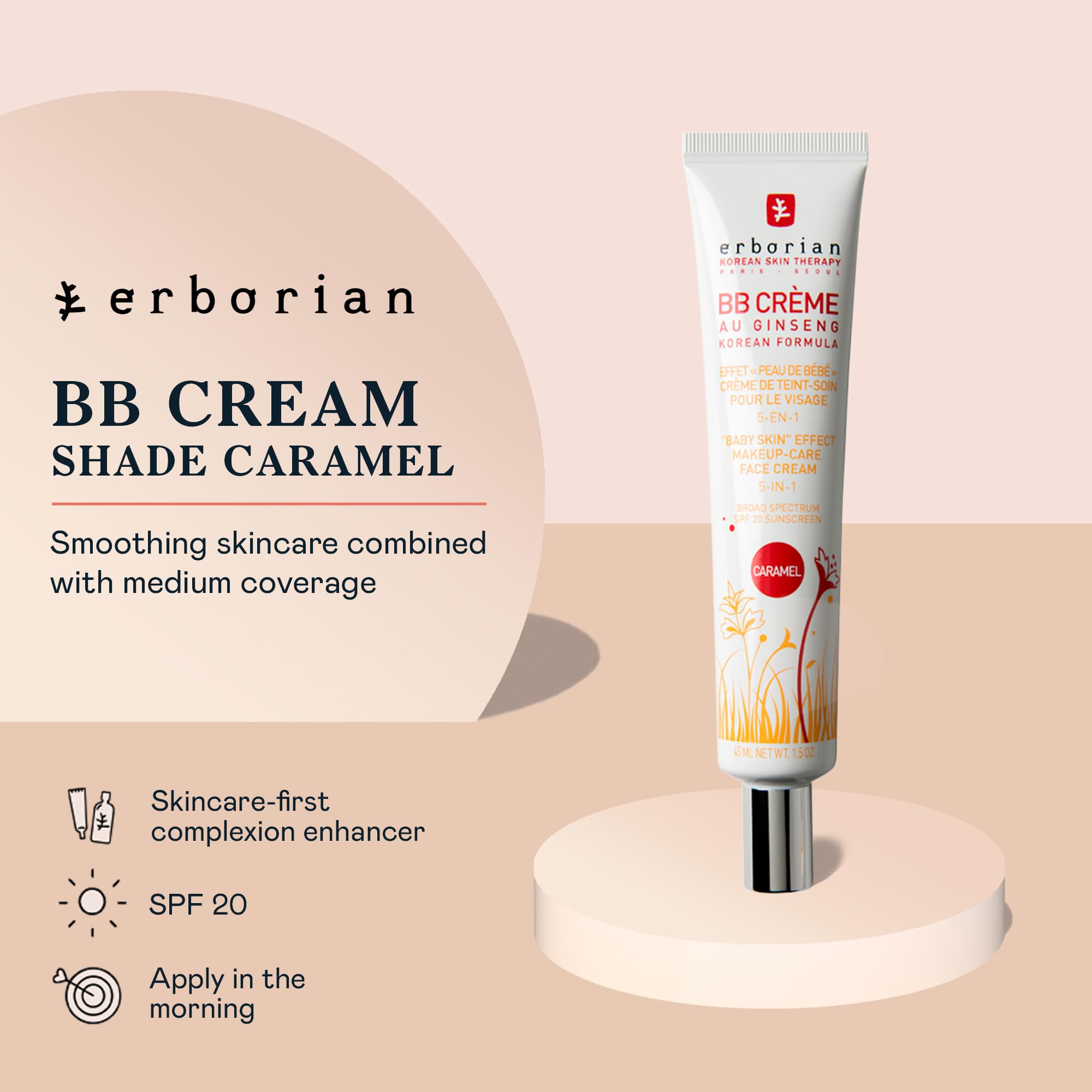 Erborian Bb Cream With Ginseng, Caramel - Lightweight Buildable Coverage With Spf & Ultra-Soft Matte Finish Minimizes Pores & Im