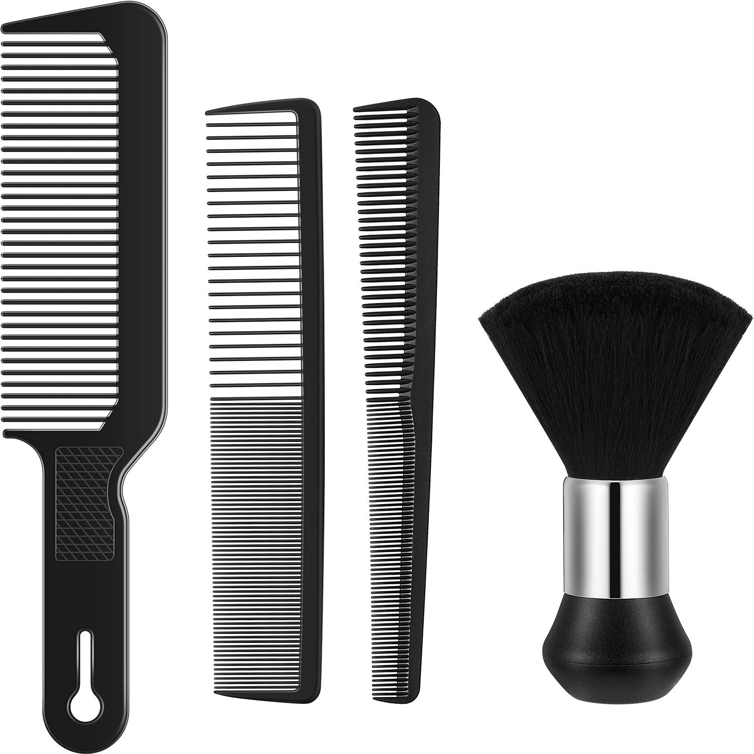 4 Pieces Hair Combs Set, Include Barber Flat Top Clipper Comb, Neck Duster Brush, Tapered Comb And Heat Resistant Carbon Fiber B