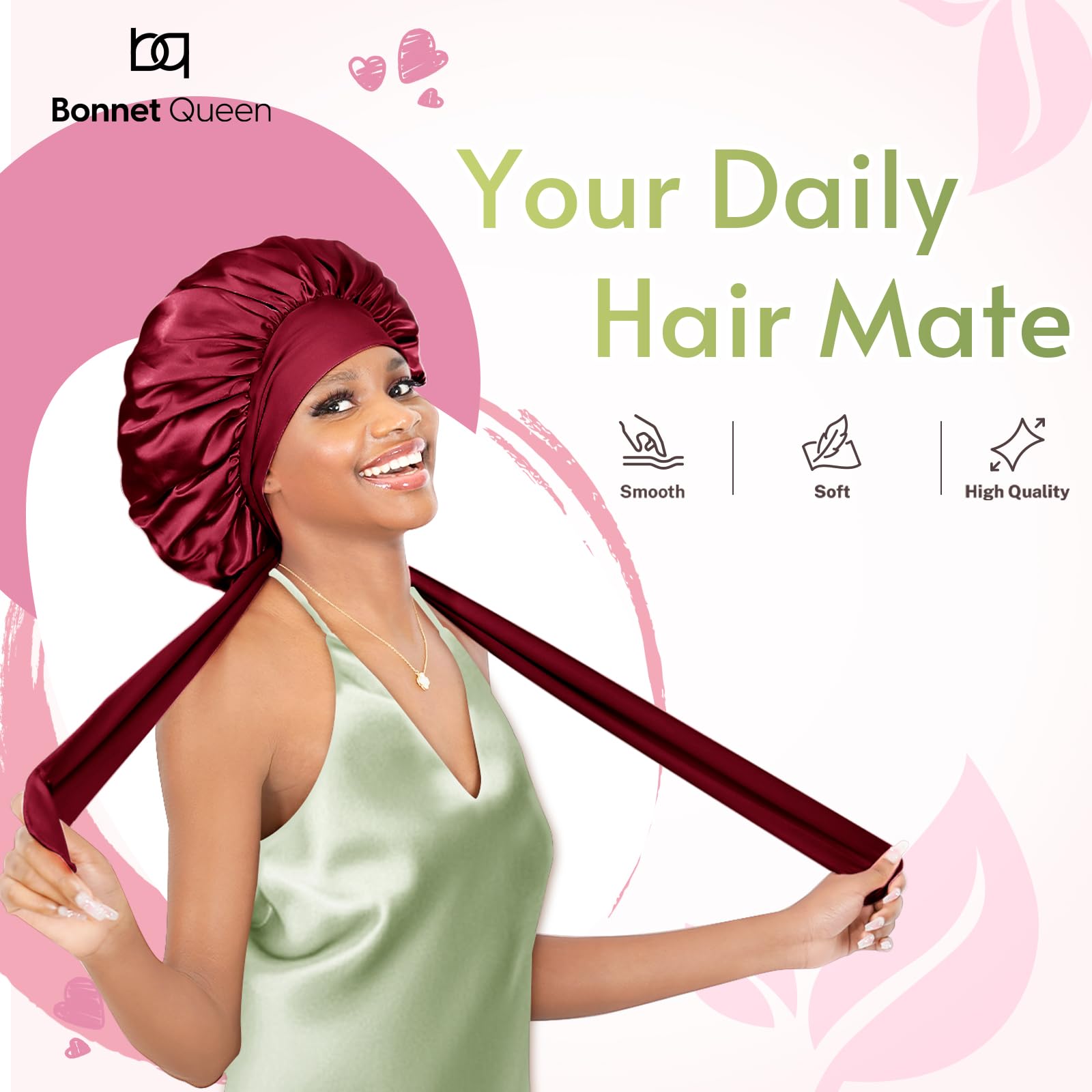 BONNET QUEEN Silk Bonnet for Sleeping Women Satin Bonnet Hair Bonnet night sleep cap scarf wrap for curly hair with tie band dar