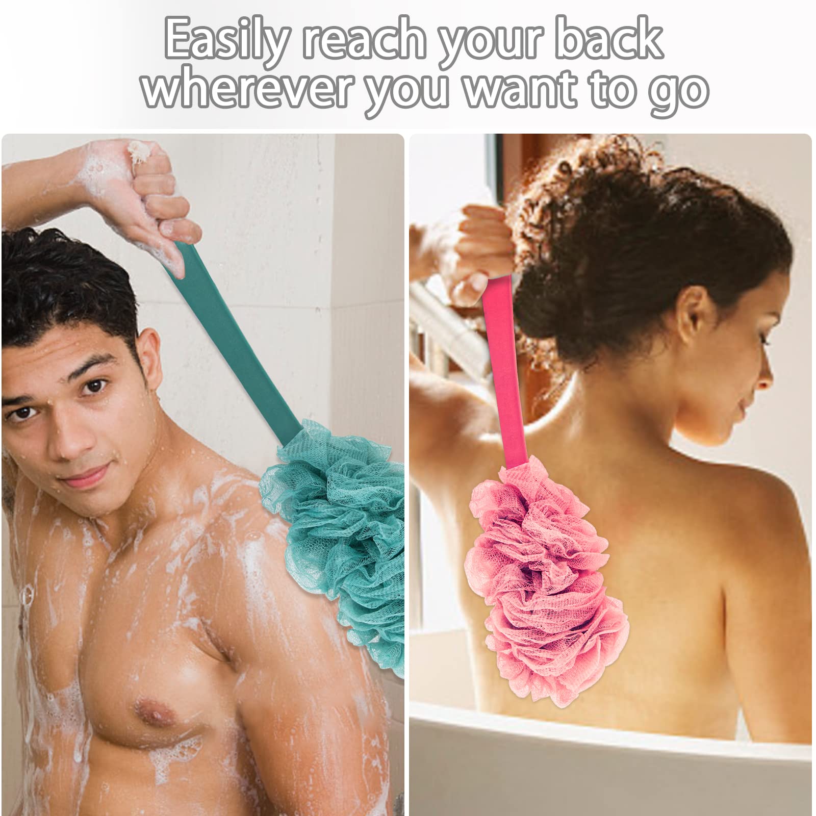 2Pack Back Scrubber For Shower, Evmliy Loofah Sponge Brush Exfoliating Body, Long Handle Scrub Brush For Shower With Loofah On A