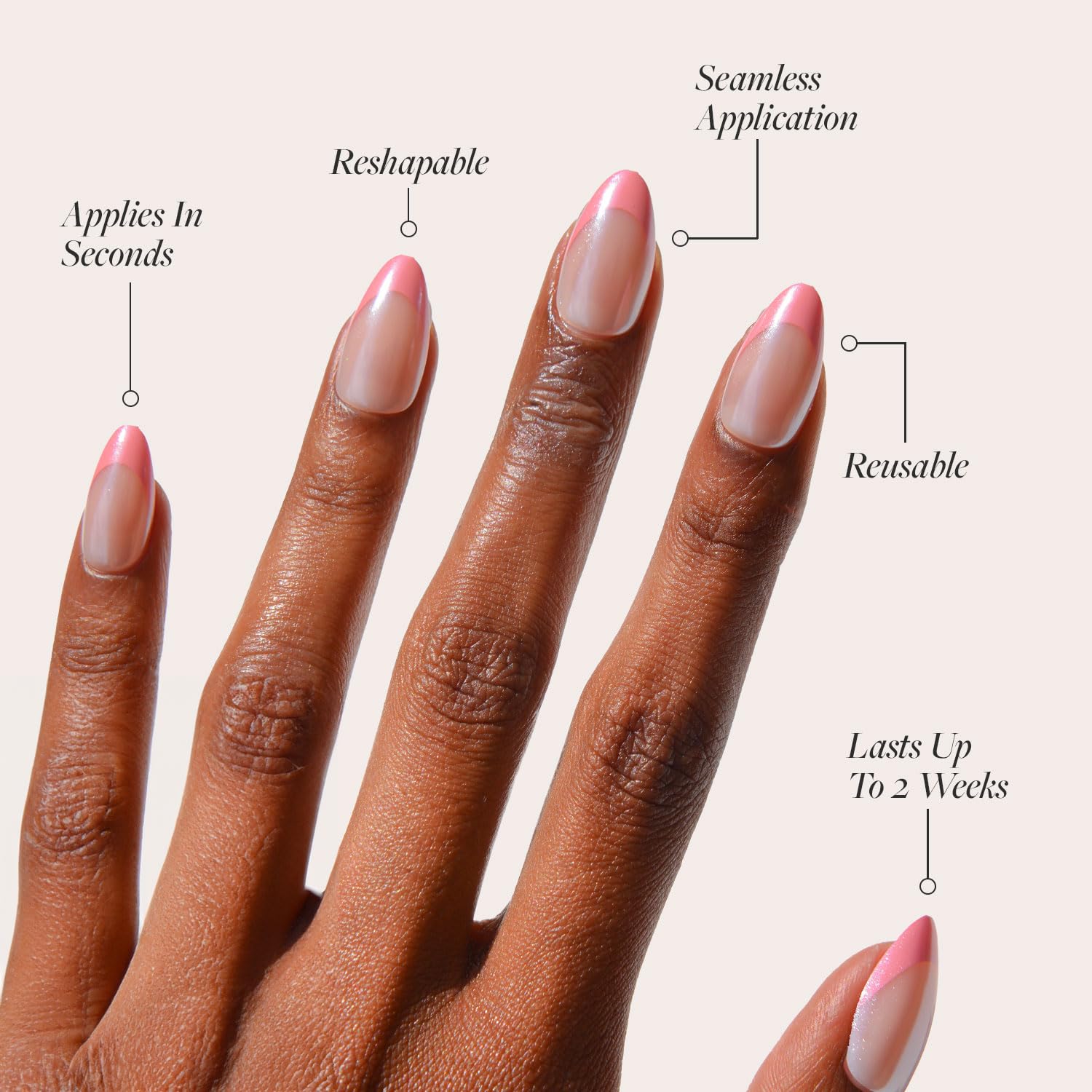 Glamnetic Press On Nails - Bubble Gum Glaze | Short Almond Pink French Tip Nails With A Glaze Finish | 15 Sizes - 30 Nail Kit Wi