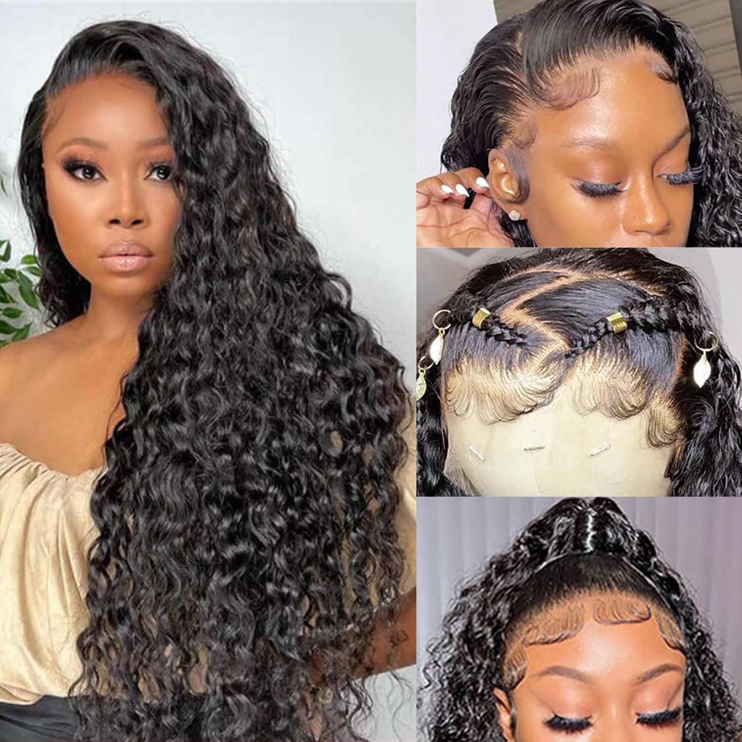 Snjon 13X6 Lace Front Wig, 180% Density Water Wave, Full And Thick, 100% Unprocessed Brazilian Virgin Human Hair, Soft And Natur