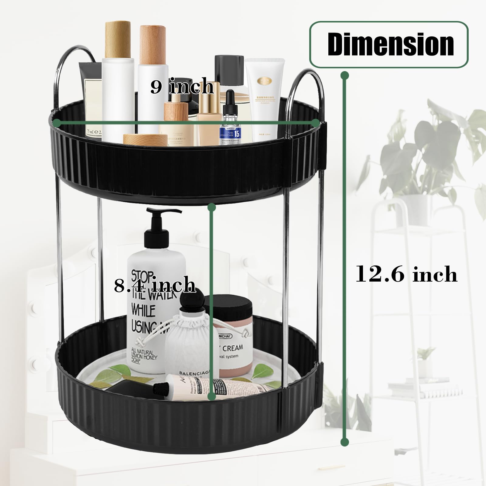 Zufudo Rotating Makeup Organizer Countertop 2 Tier Lazy Susan Trays Spinning Skincare Perfume Storage For Bathroom Counter Vanit