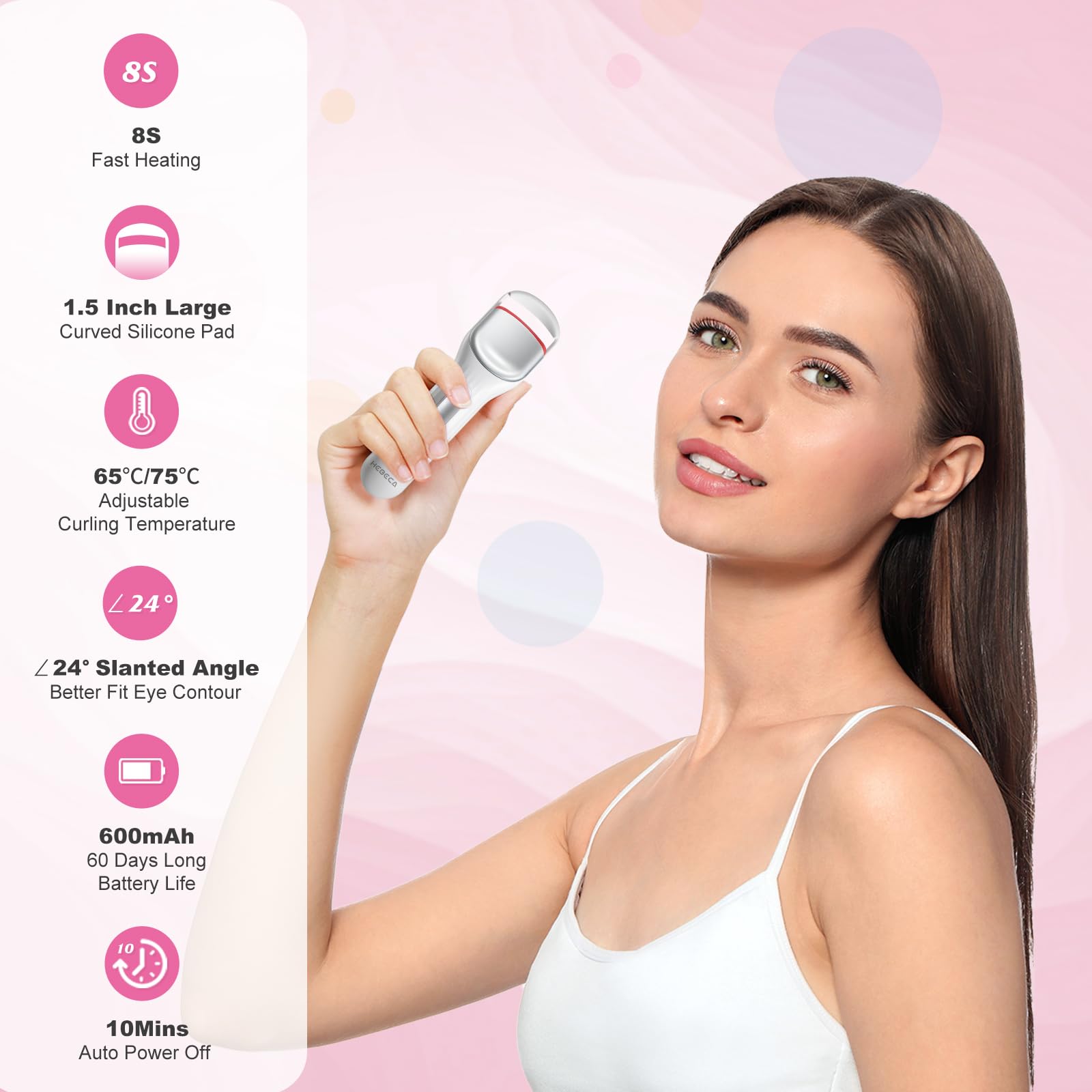HEBECA Heated Eyelash Curler Professional Electric Lashes Curler 8s Heating Up, Naturally Lashes Curling with Innovative Heating