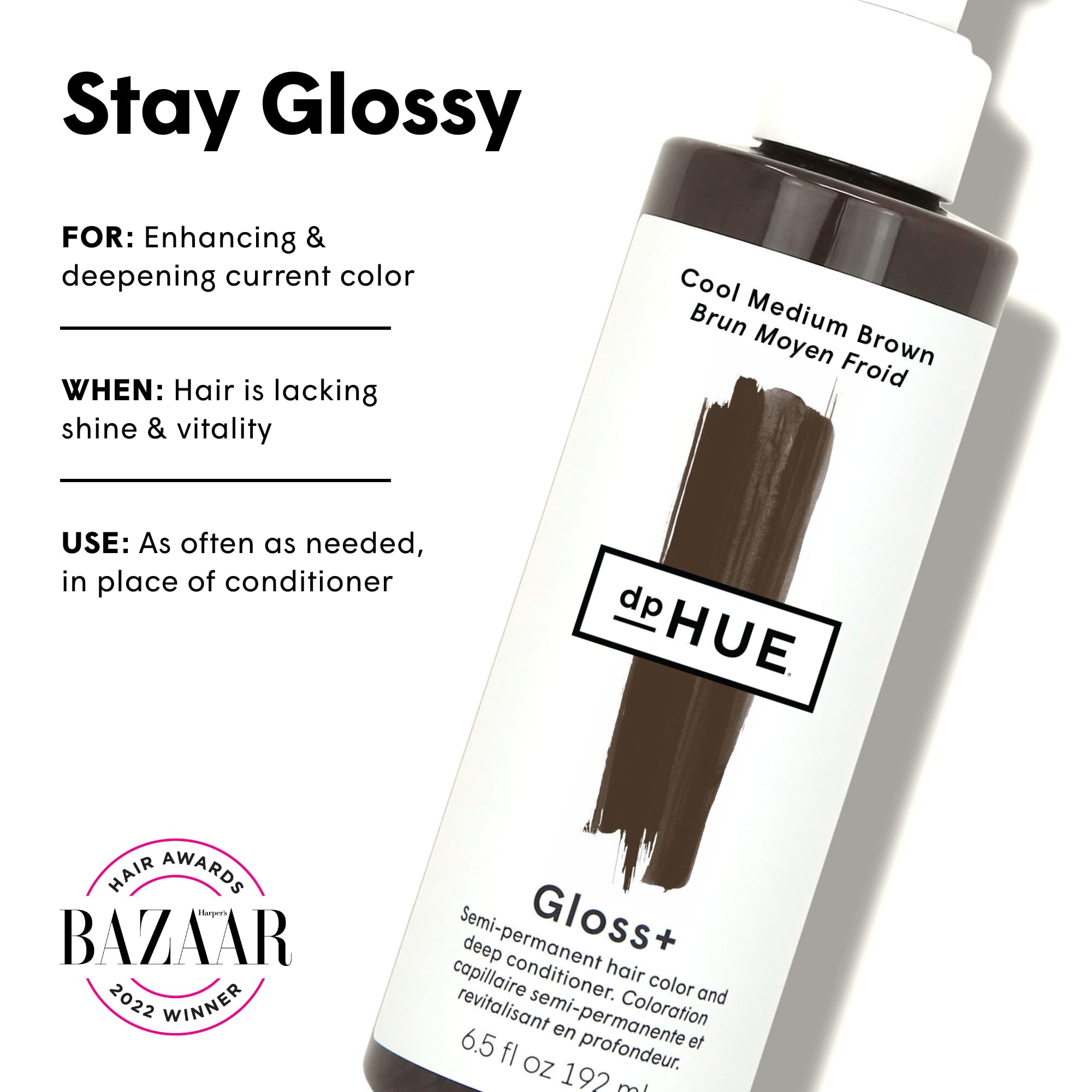 dpHUE Gloss+, Cool Medium Brown - 6.5 oz - Semi-Permanent Hair Color & Conditioner - Paraben, SLS & SLES Sulfate Free - Vegan, L