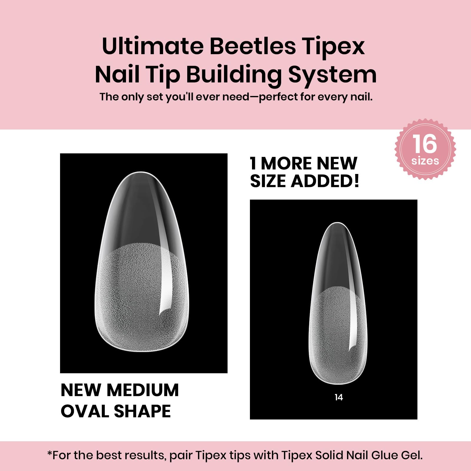 Beetles Tipex Instant Apex Nail Tips, 192Pcs Medium Oval Acrylic Nails Pre-Building Pre-Etched Thicker Gel Nail Tips - 16 Sizes