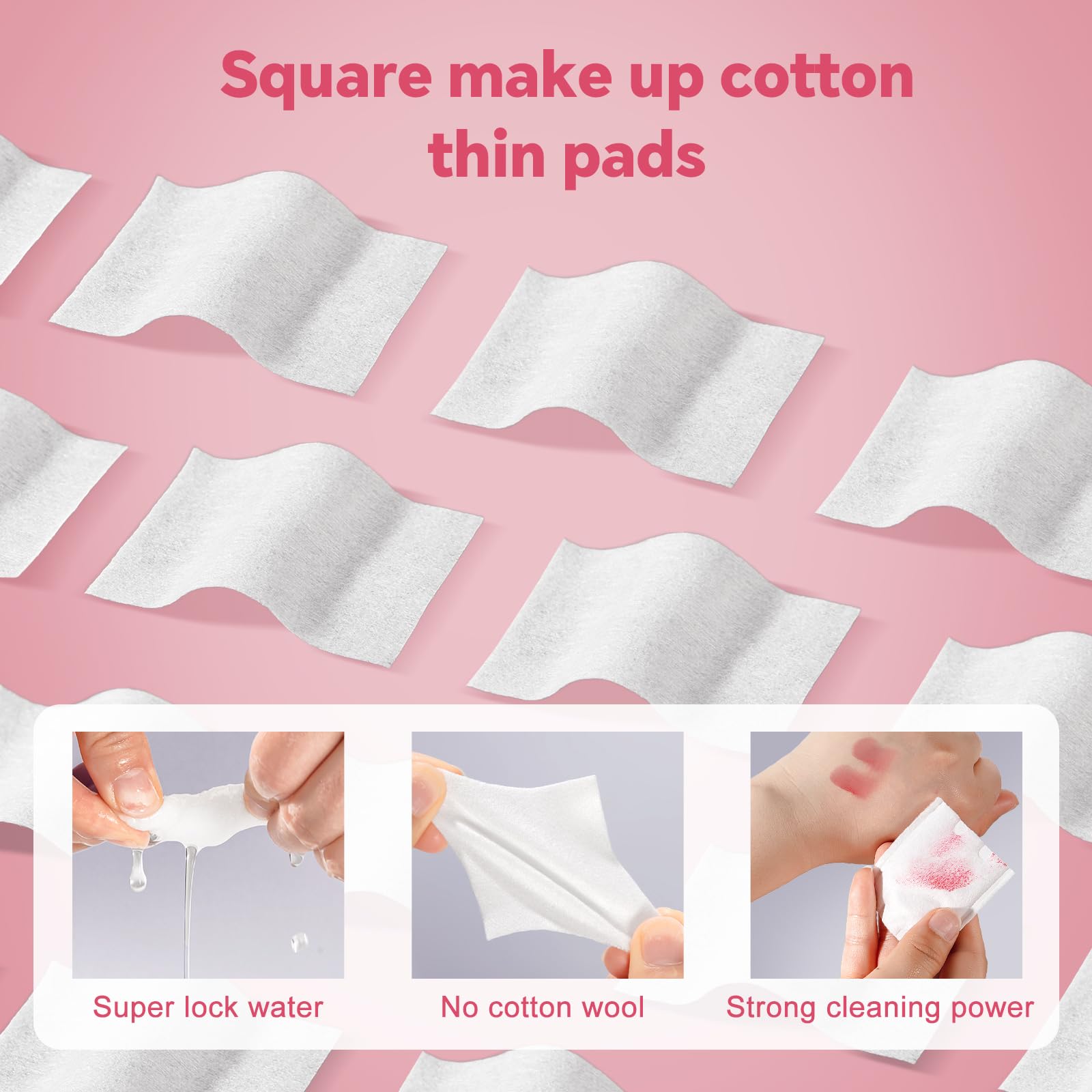 Icotle 475 Pcs Square Makeup Cotton Pads, 100% Cotton, Soft, Lint-Free For Removing Makeup, Water-Saving Double-Sided Design, 75