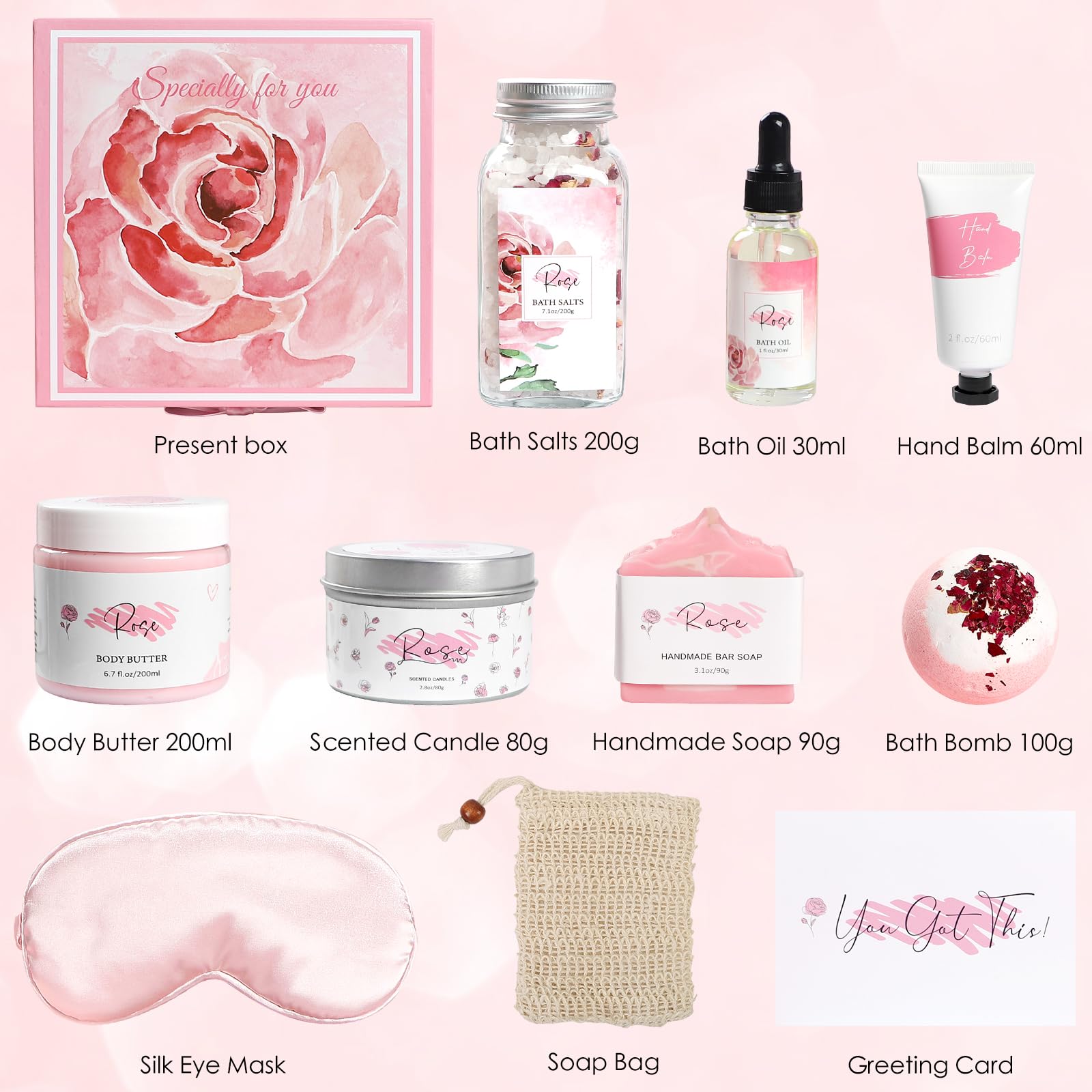 Rose Spa Gifts Set, Bath Gift Set For Women, Relaxing Spa Gifts, Bath Spa Gift Basket For Women, Self Care Gifts, Care Package,