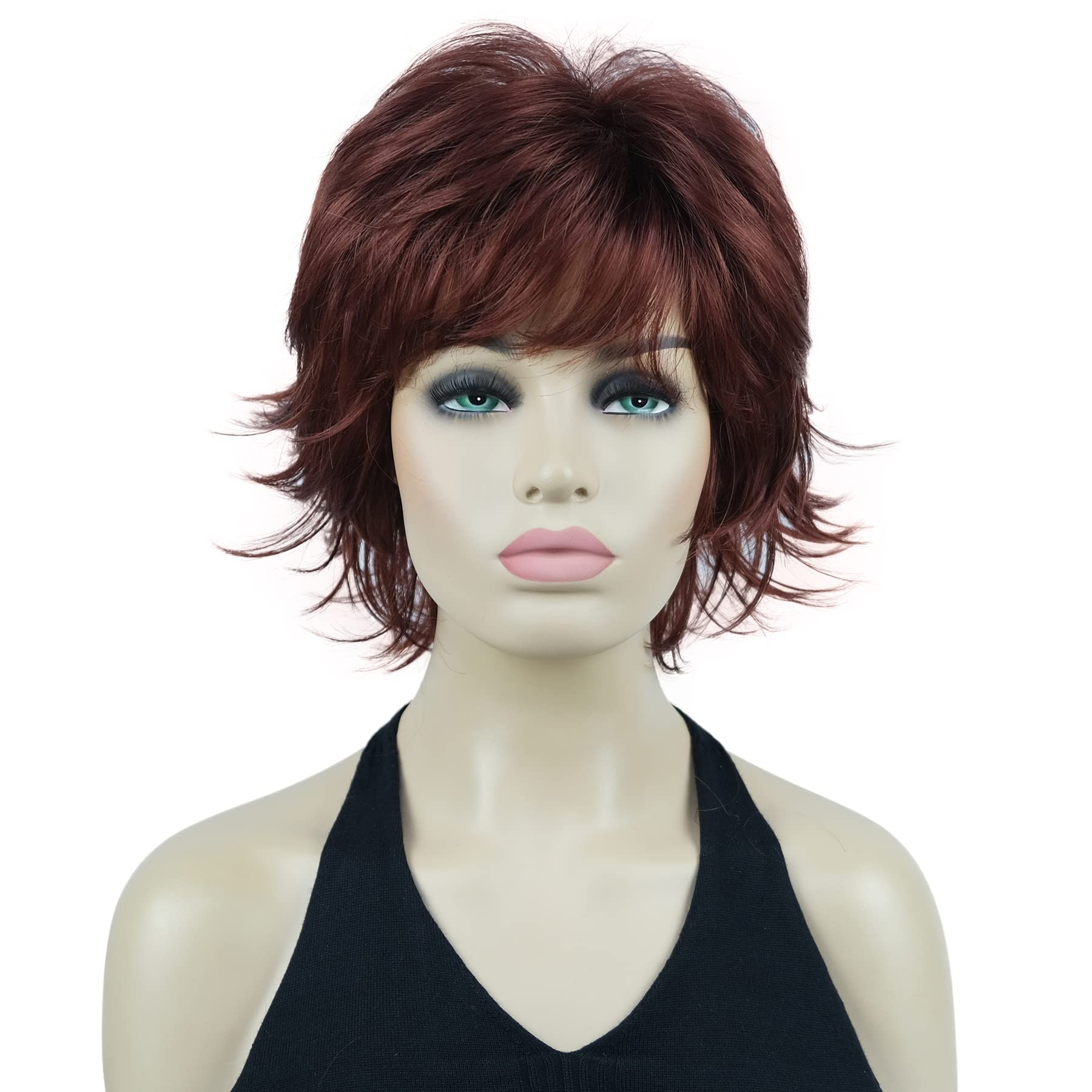 Lydell Short Layered Shaggy Wavy Full Synthetic Wigs 130 Copper Red