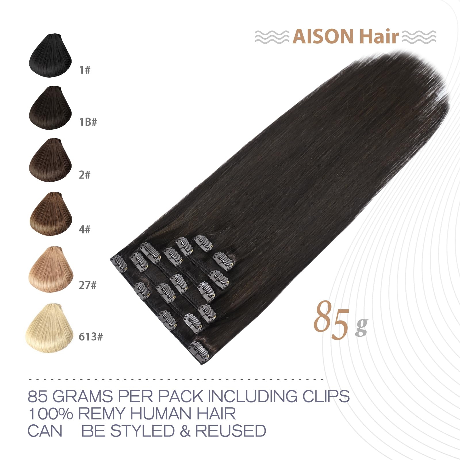 Aison Dark Brown Clip In Hair Extensions Real Human Hair 85G 100% Real Human Hair Clip In Extension Straight For Fashion Women 7