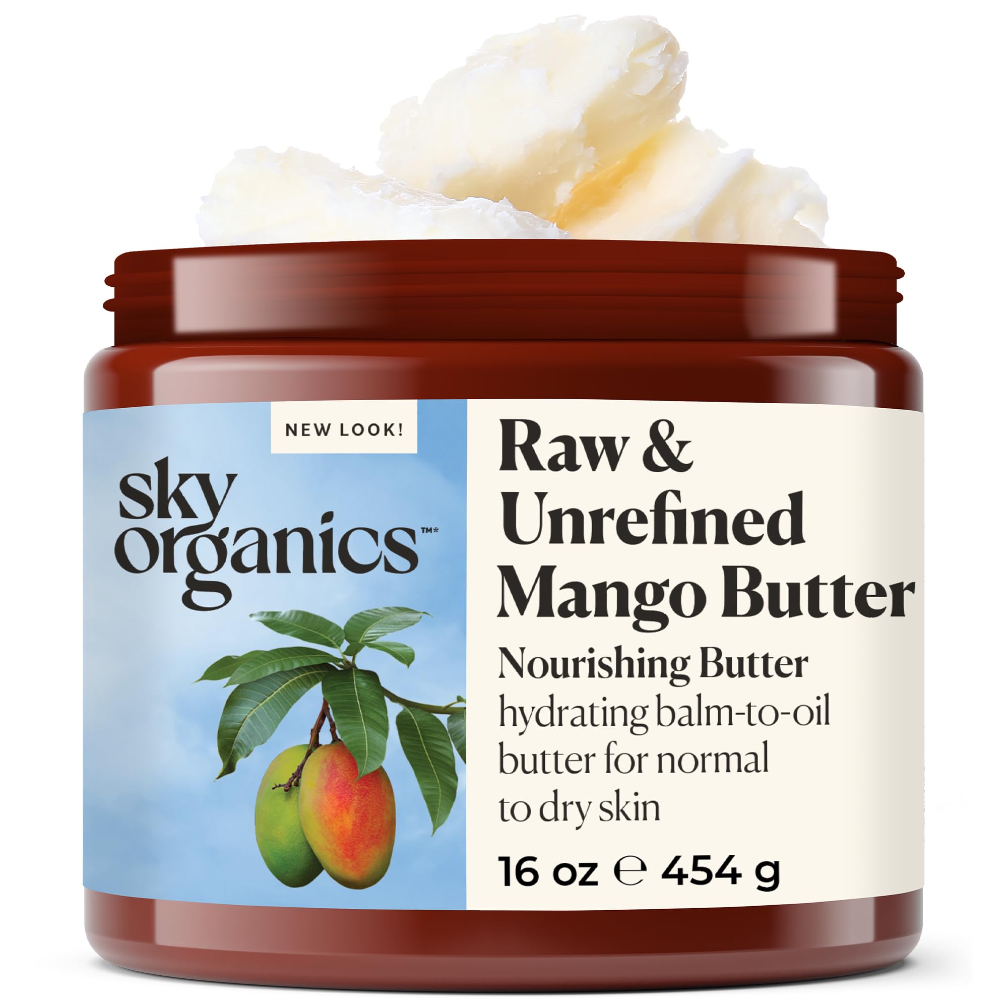 Sky Organics Mango Butter for Body & Face, 100% Raw and Unrefined Nourishing Butter for Light, Daily Hydration and Promotes Soft