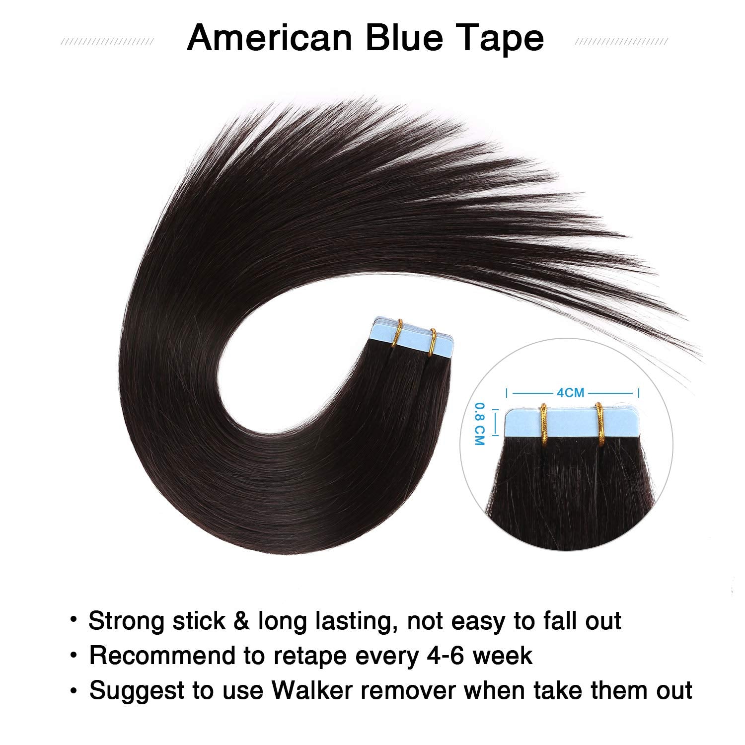 Suyya Tape In Hair Extensions Natural Black 100% Remy Human 20 Inches 20Pcs 50G/Pack Straight Seamless Skin Weft Hair(20 #1B Off