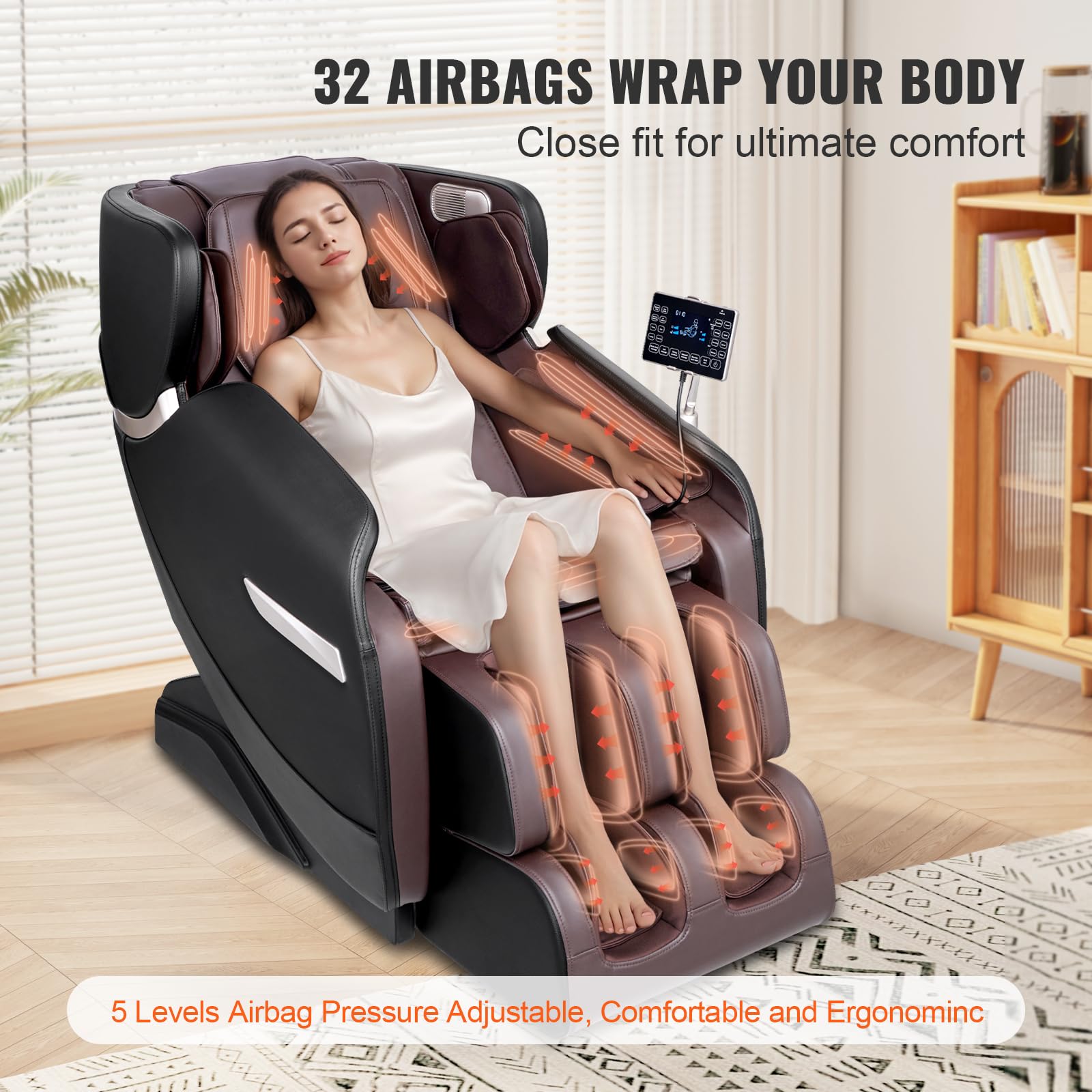 VEVOR Massage Chair - Full Body Zero Gravity Recliner with Multi Auto Modes, 4D Shiatsu, Heating, Bluetooth Speaker, Airbag, Foo