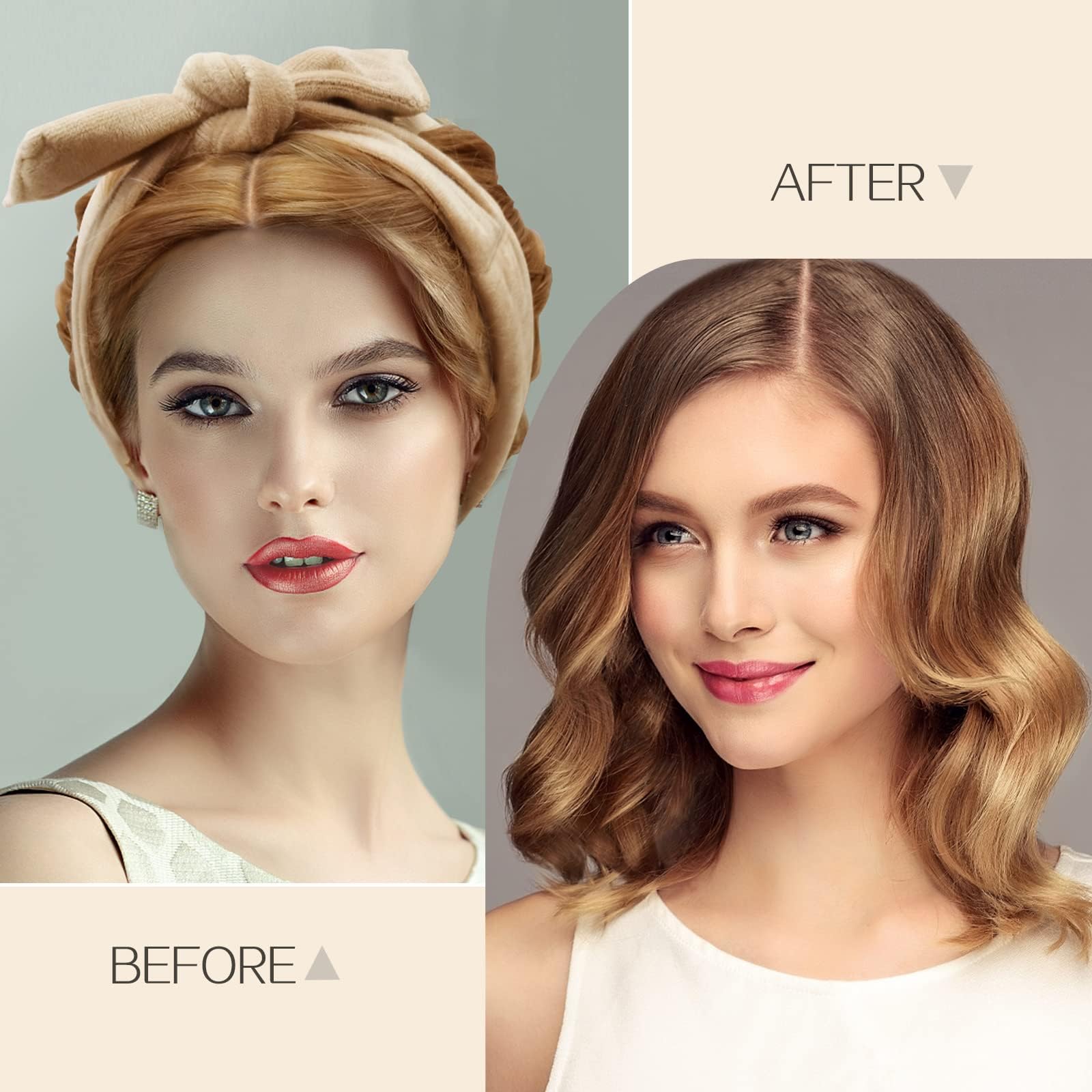 Fitifun No Heat Curling Headband - 61 Extra Long Velour Overnight Curlers For Long Hair (Beige)
