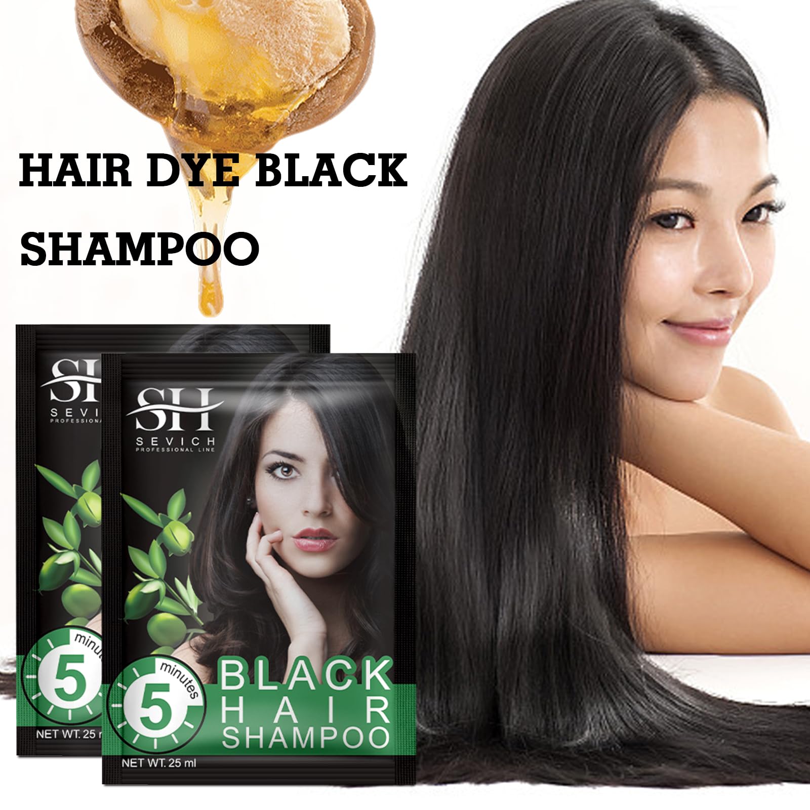 Black Hair Shampoo - Sevich Instantly Black Hair Dye, Natural Ingredients Hair Shampoo, Hair Strength Repair Conditioner, 5 Minu