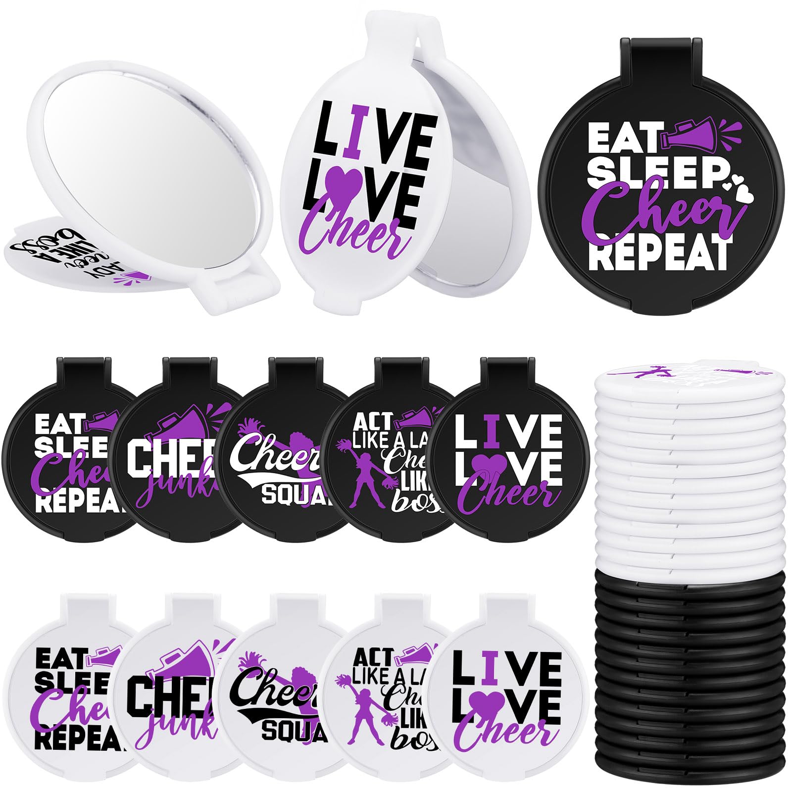 Wenqik 50 Pcs Cheerleader Mirror Gifts Cheerleading Compact Mirror Bulk Folding Pocket Mirror Cheer Party Favors For Team(Purple