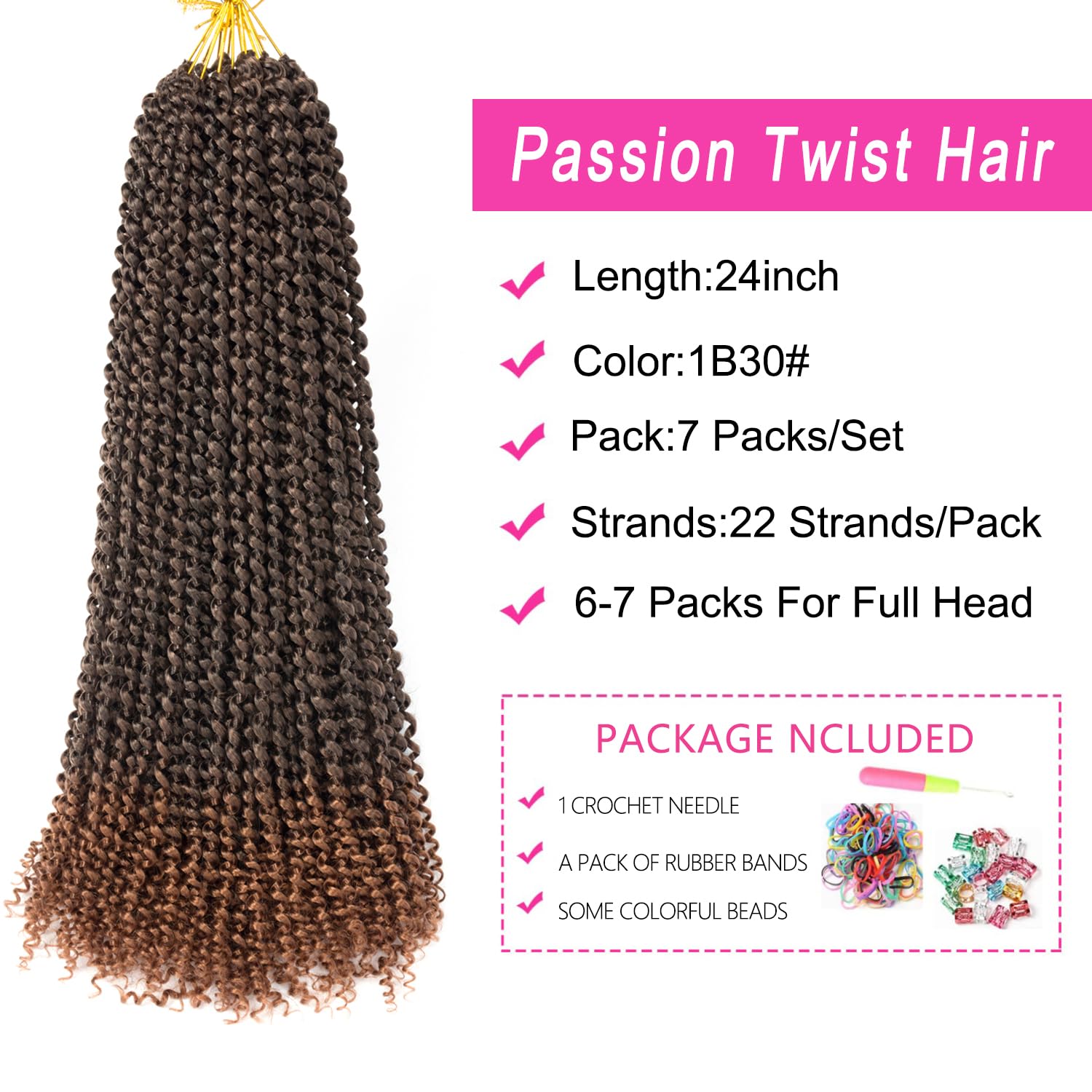 24 Inch Passion Twist Hair, Ombre Brown Water Wave Crochet Hair 22 Strands/Pack Long Passion Twist Crochet Hair For Women Bohemi