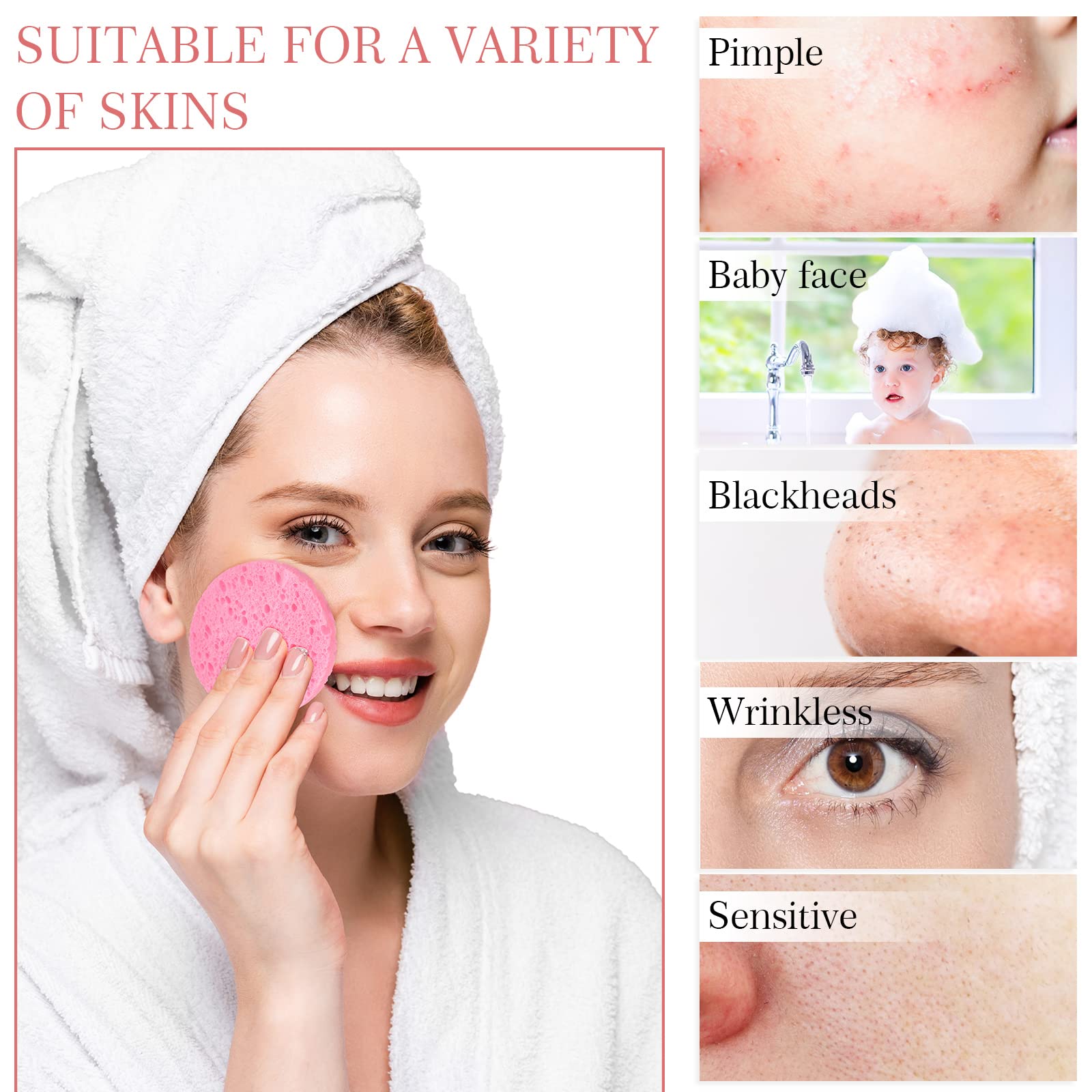 Sieral 120Pcs Compressed Facial Sponges Disposable Natural Face Sponges Round Soft Pads With Container For Washing Face Cleansin