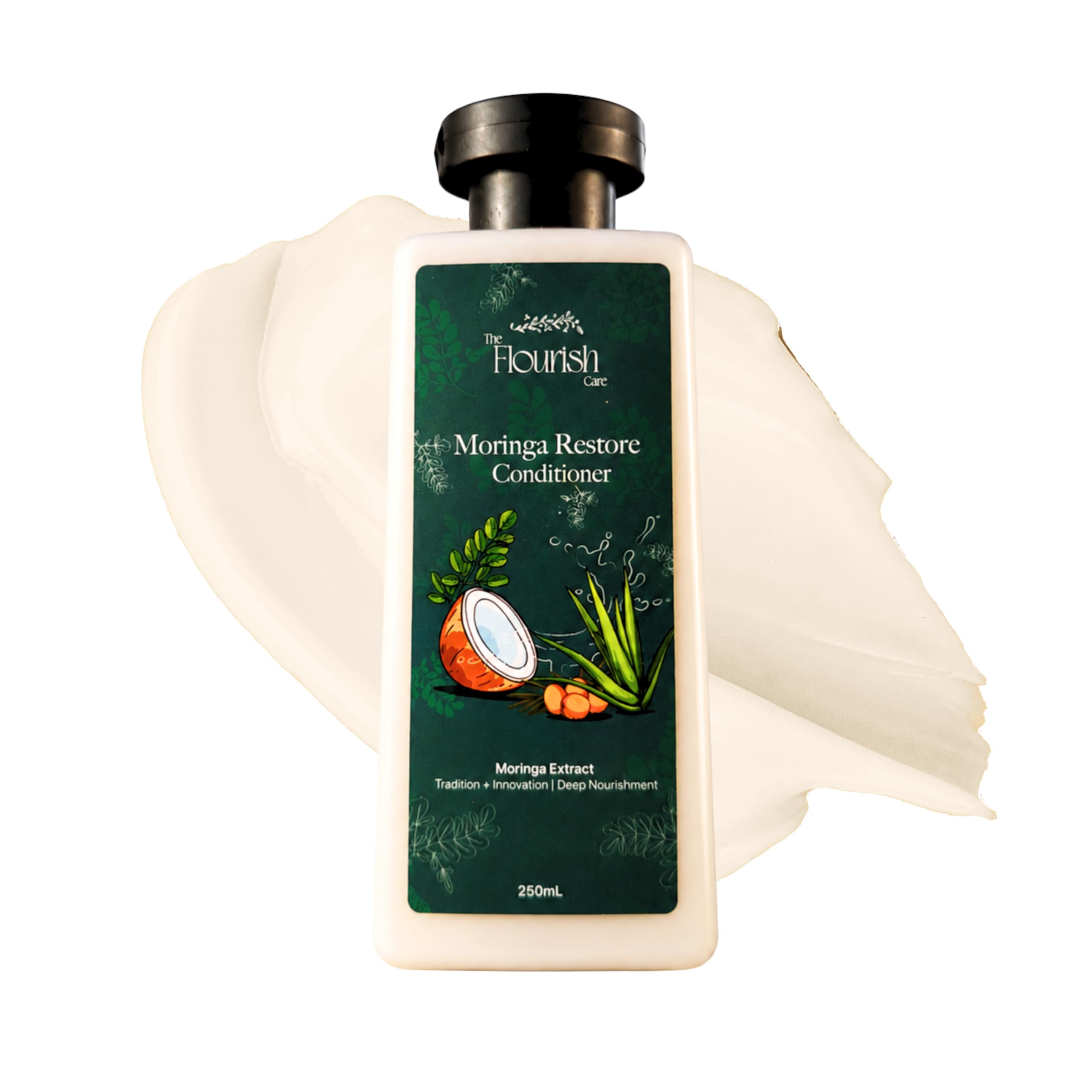 Herbal Frizz Control Conditioner For Dry, Damaged & Frizzy Hair 250Ml | Moringa, Dates & Fermented Coconut Extract | Deep Hydrat