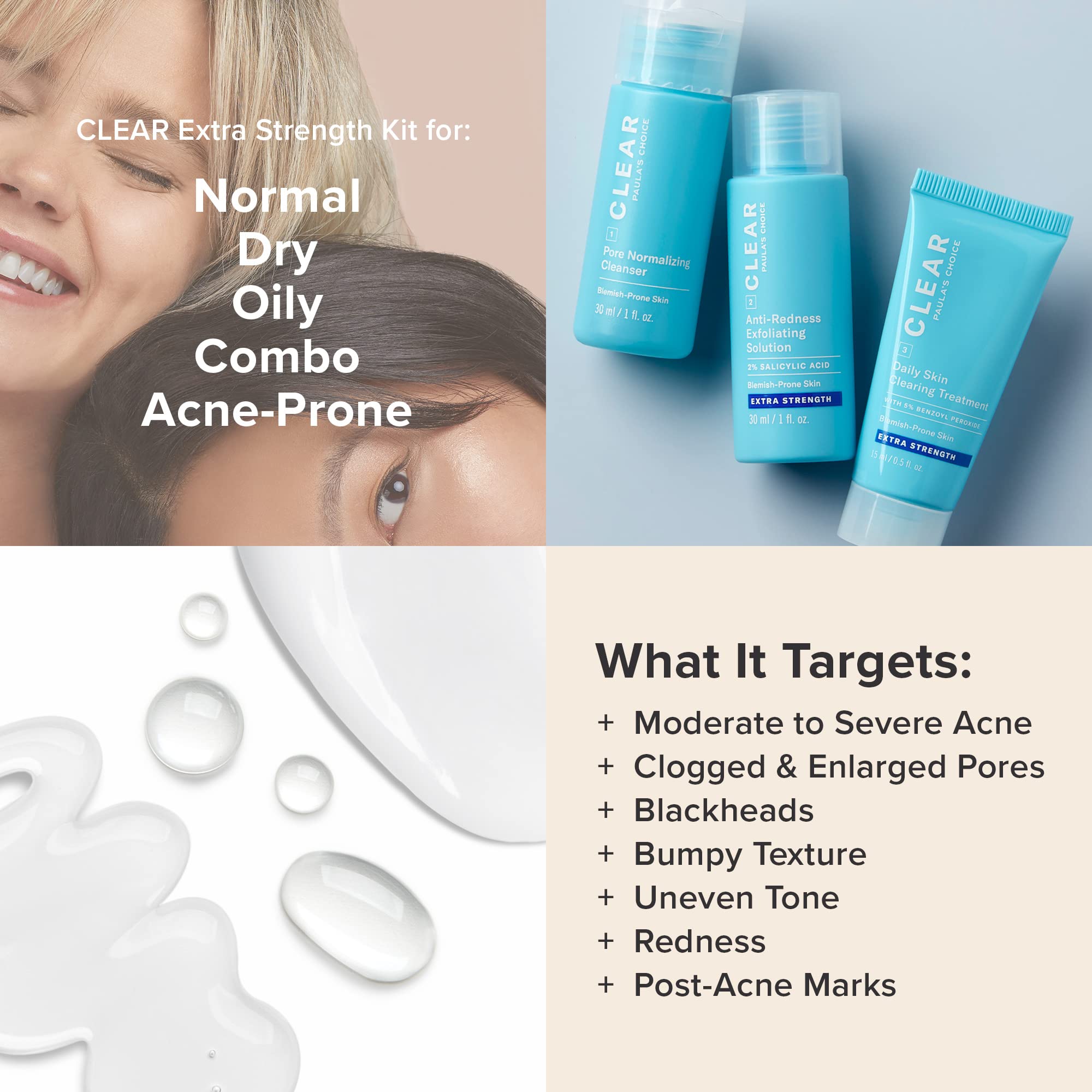 Paulas Choice Blemish Control, Clear Extra Strength Acne Travel Kit, 2% Salicylic Acid & 5% Benzoyl Peroxide For Severe Acne, Re