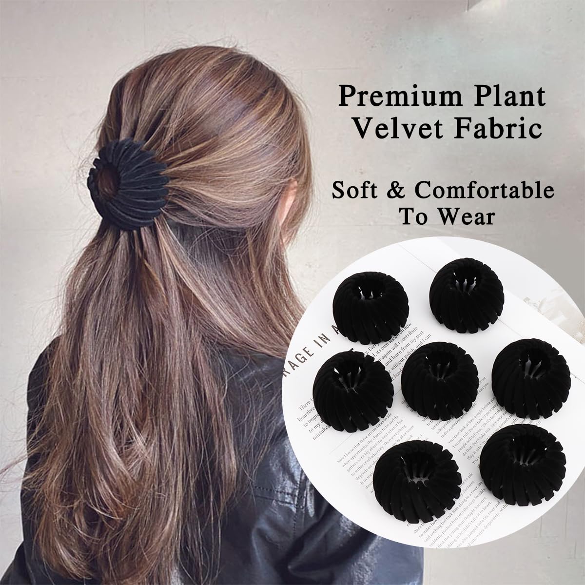 Tobatoba Black Bird Nest Magic Hair Clip, 7Pcs Lazy Bird'S Nest Plate Hairpin, Expandable Ponytail Holder, Velvet Hair Clips, Ha
