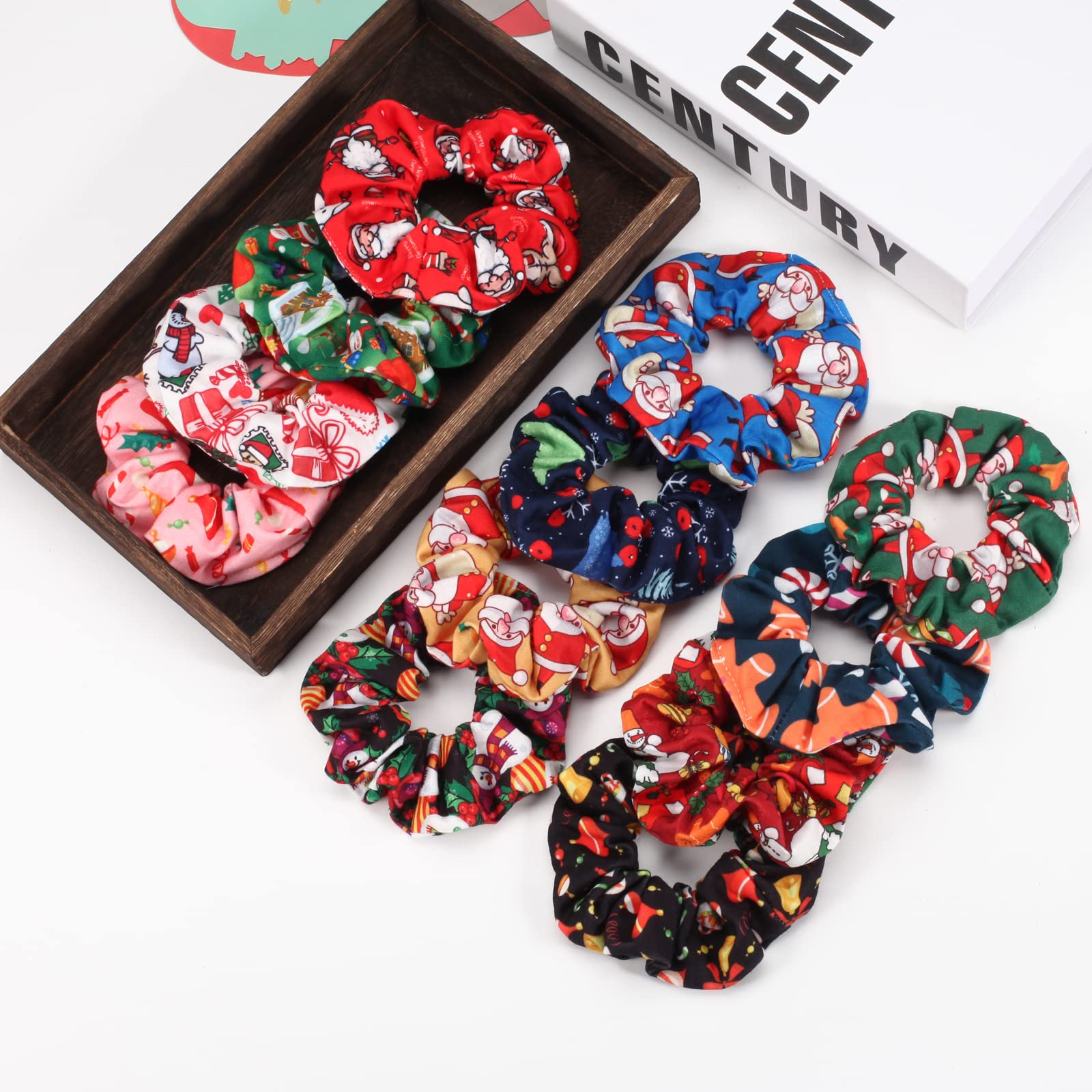 12 Pcs Christmas Hair Scrunchies Snowflake Santa Christmas Tree Antlers Elk Snowman Hair Ties Soft Elastic Hair Bands For Women