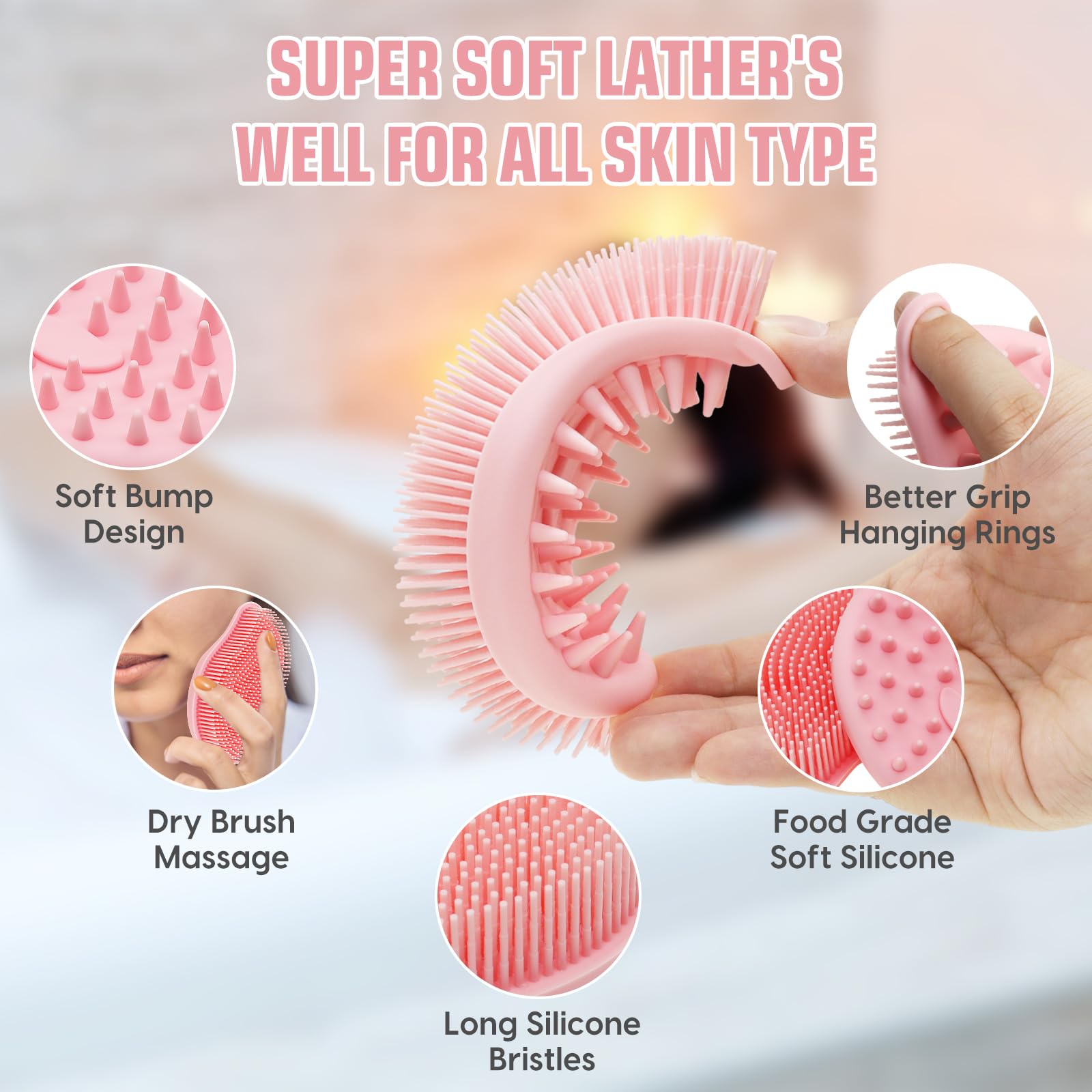 Exfoliating Silicone Body Scrubber Pro 2-In-1 Shower Scrubber For Body Care, Lathers Well, Silicone Loofah And Body Scrubber Exf