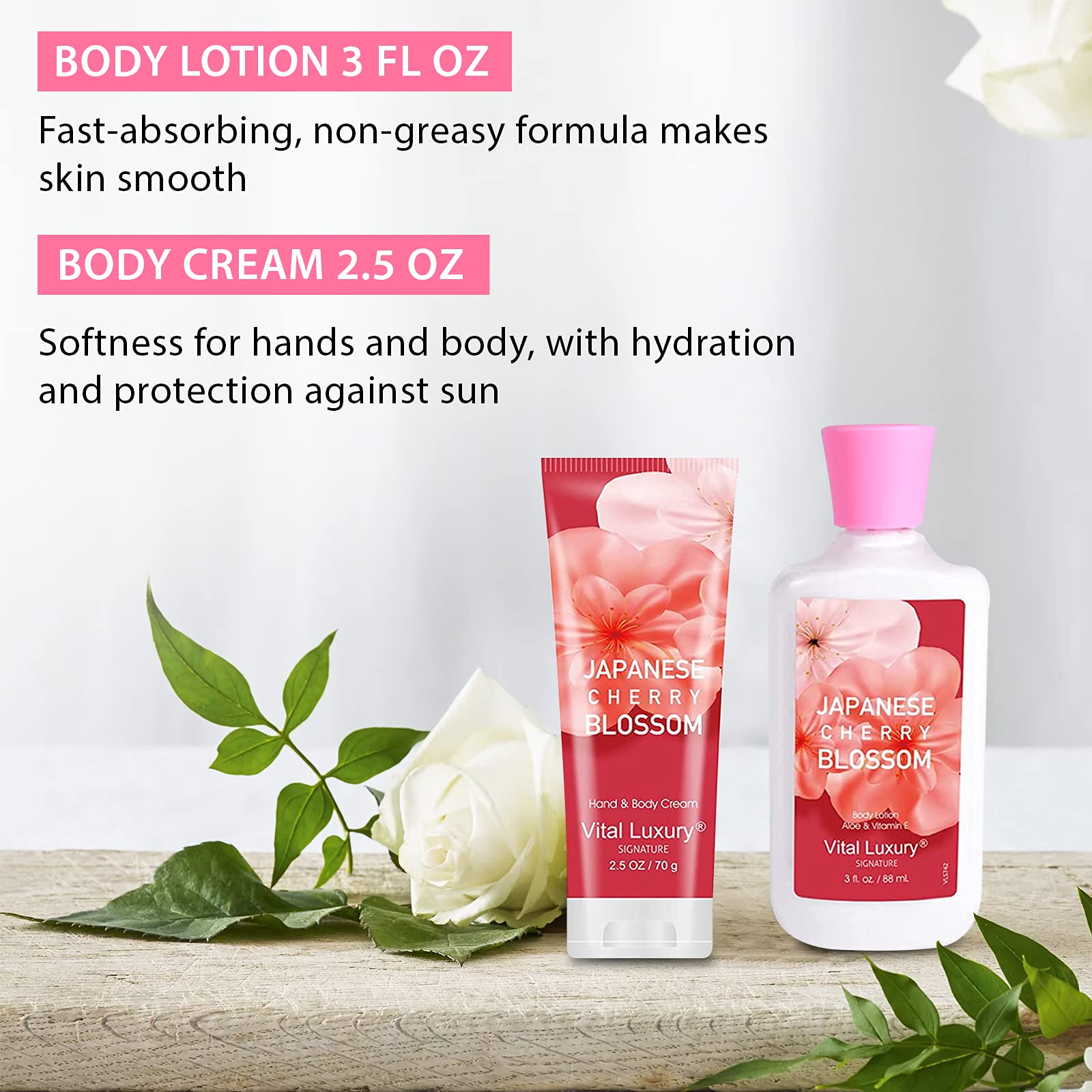 Vital Luxury Bath & Body Kit, 3 Fl Oz Travel Size, Ideal Skincare Relaxing Home Spa Set, Includes Body Lotion, Shower Gel, Body